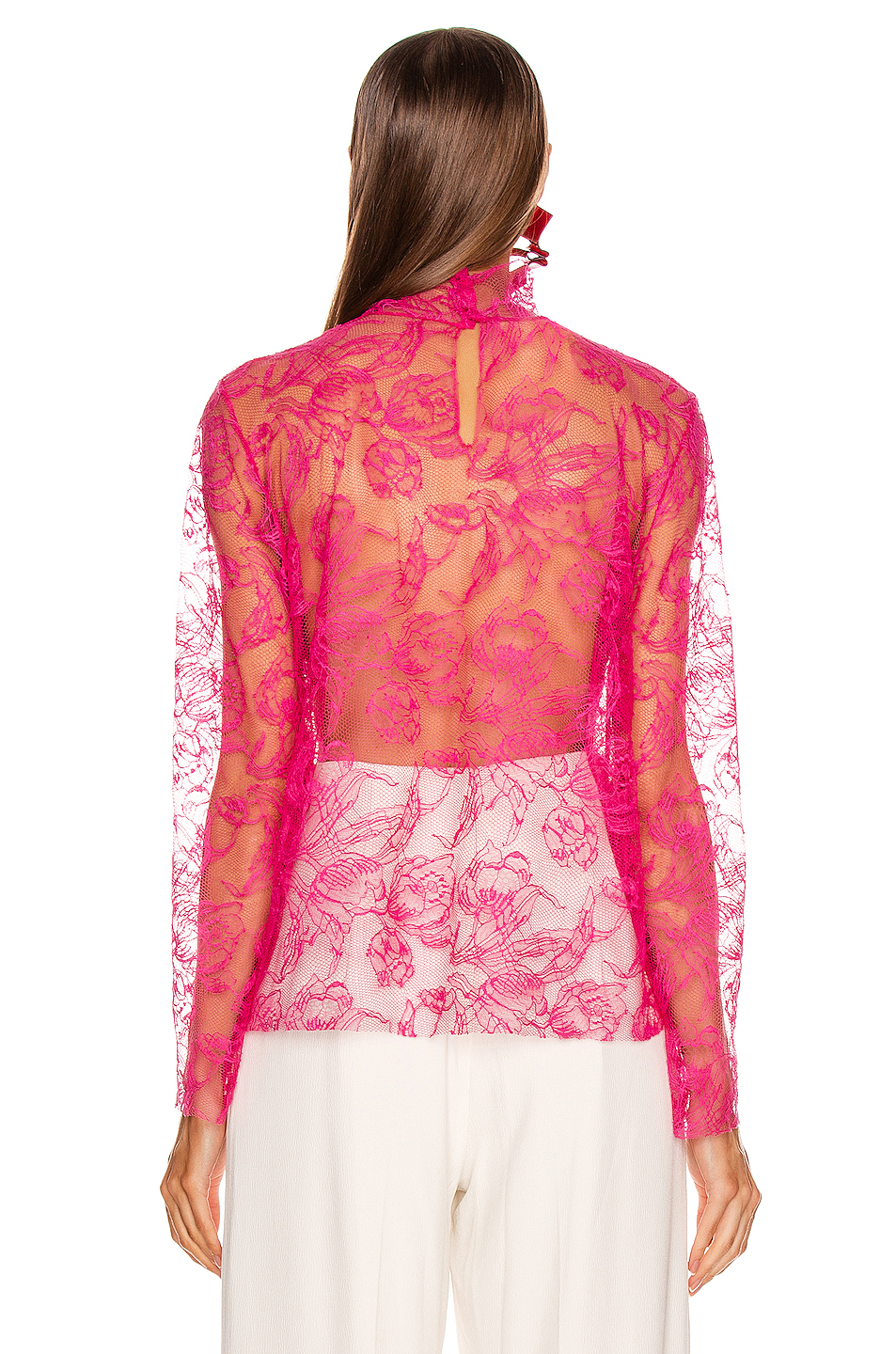 image 3 of carmen march chantilly lace blouse in hot pink