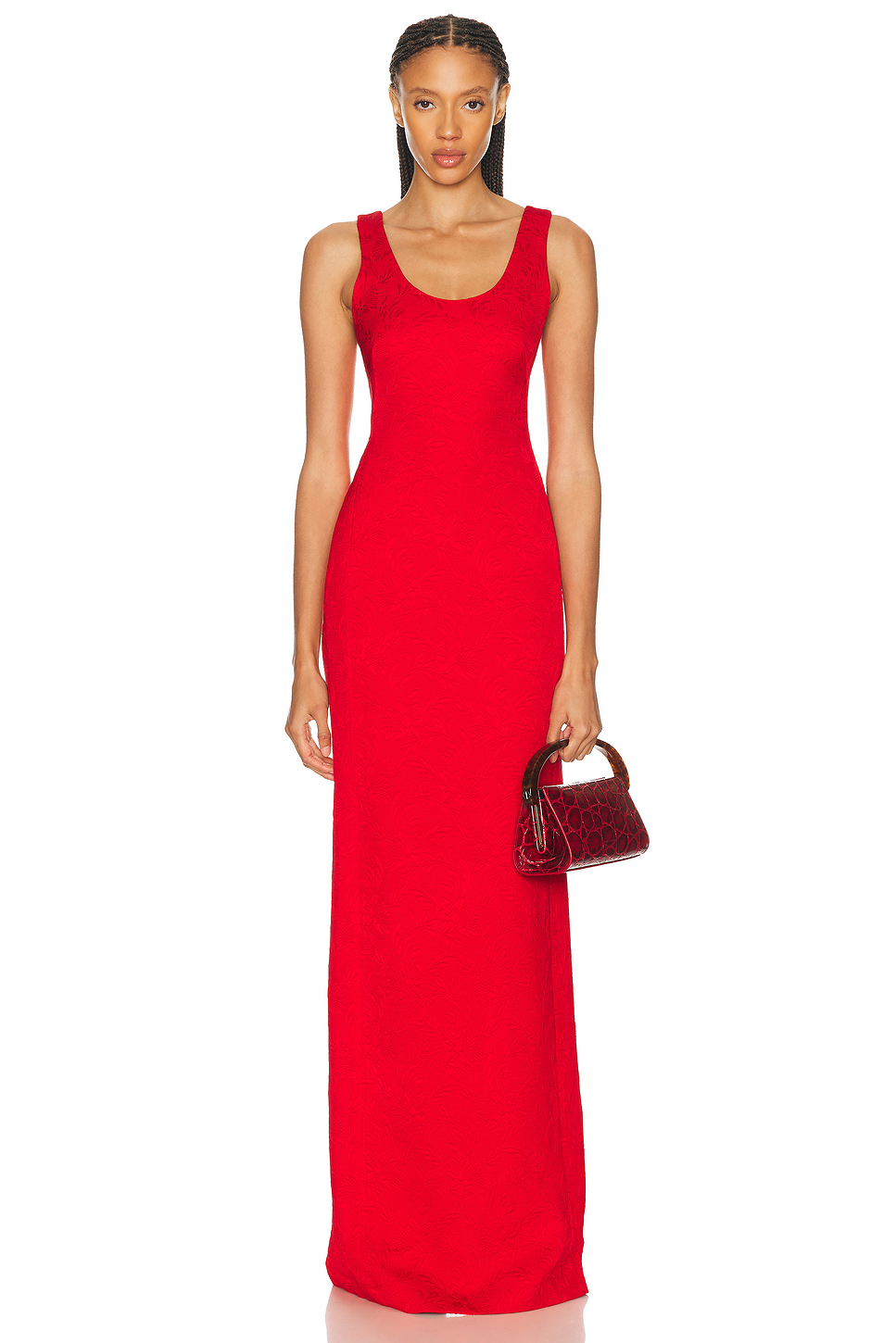 Red Viscose Cotton Maxi Dress - Viscose Cotton Lined Maxi for OEM
