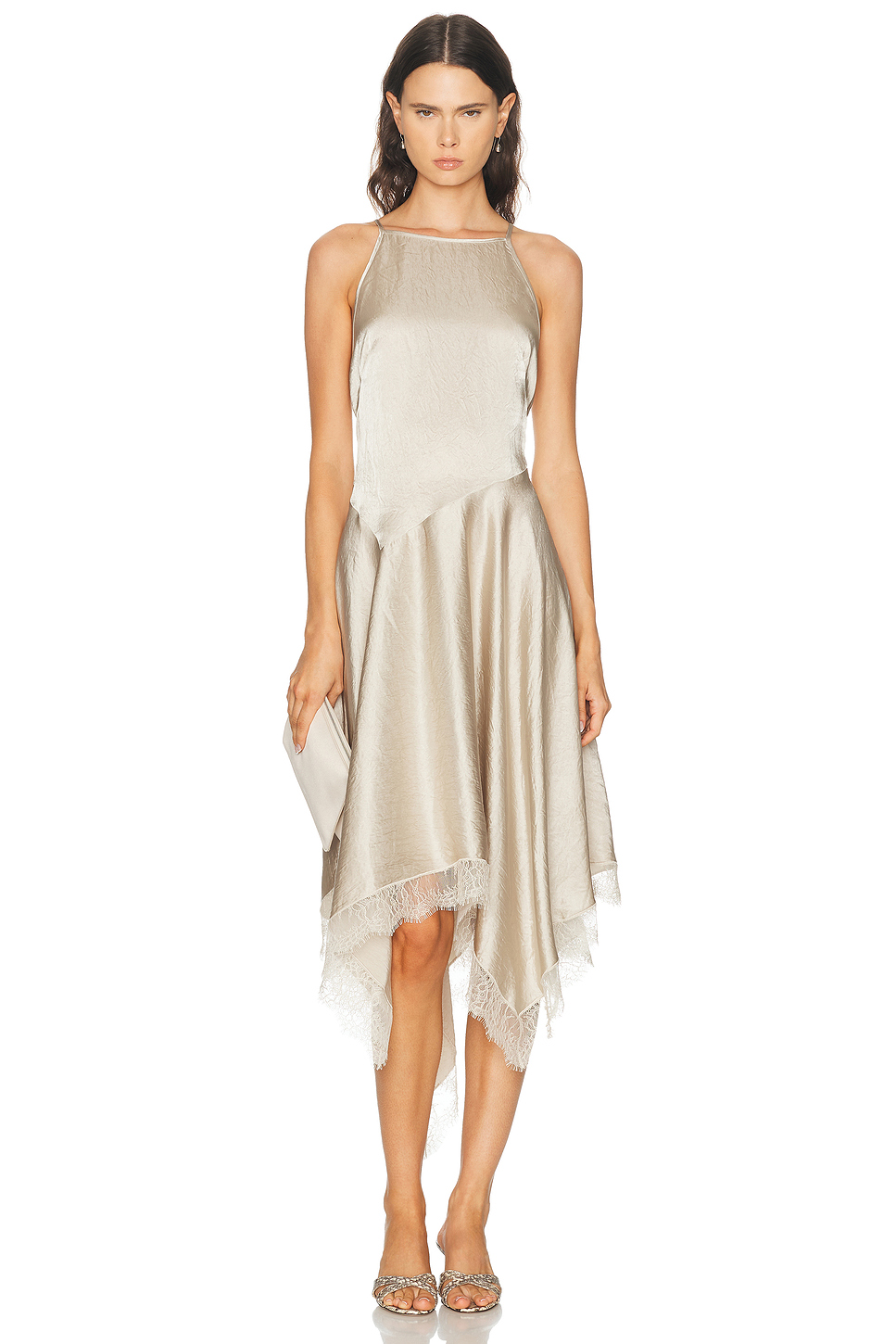 Rayon Satin Asymmetrical Midi Dress