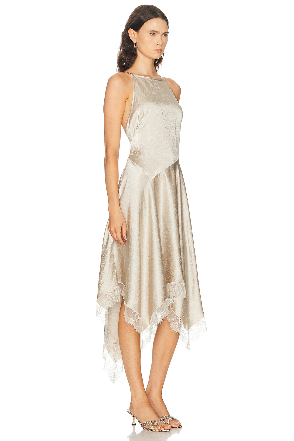 Rayon Satin Asymmetrical Midi Dress