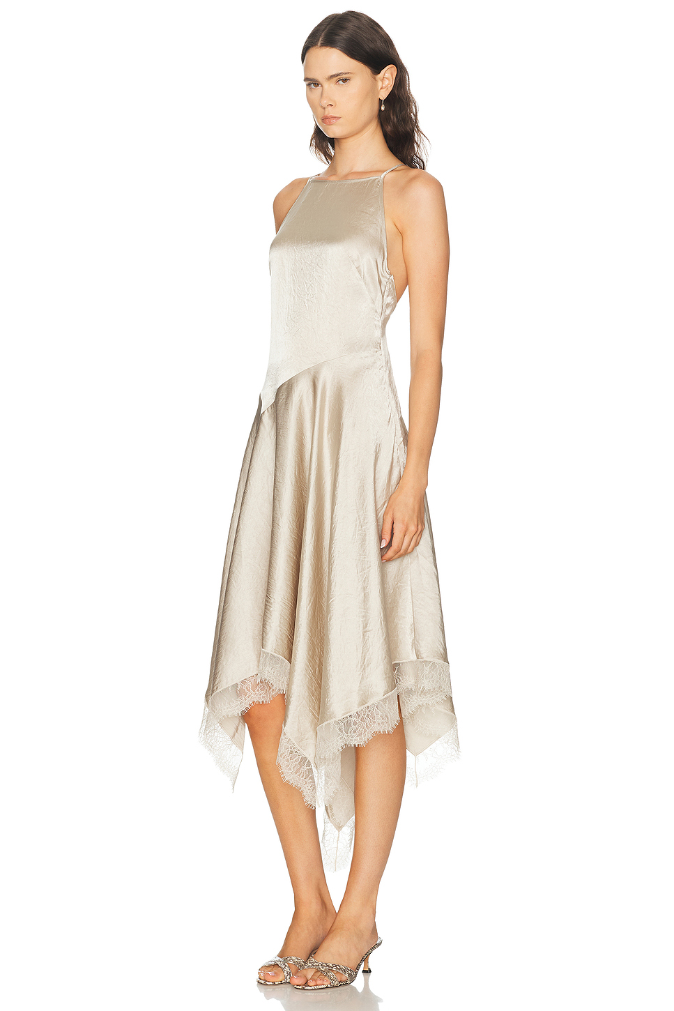 Rayon Satin Asymmetrical Midi Dress