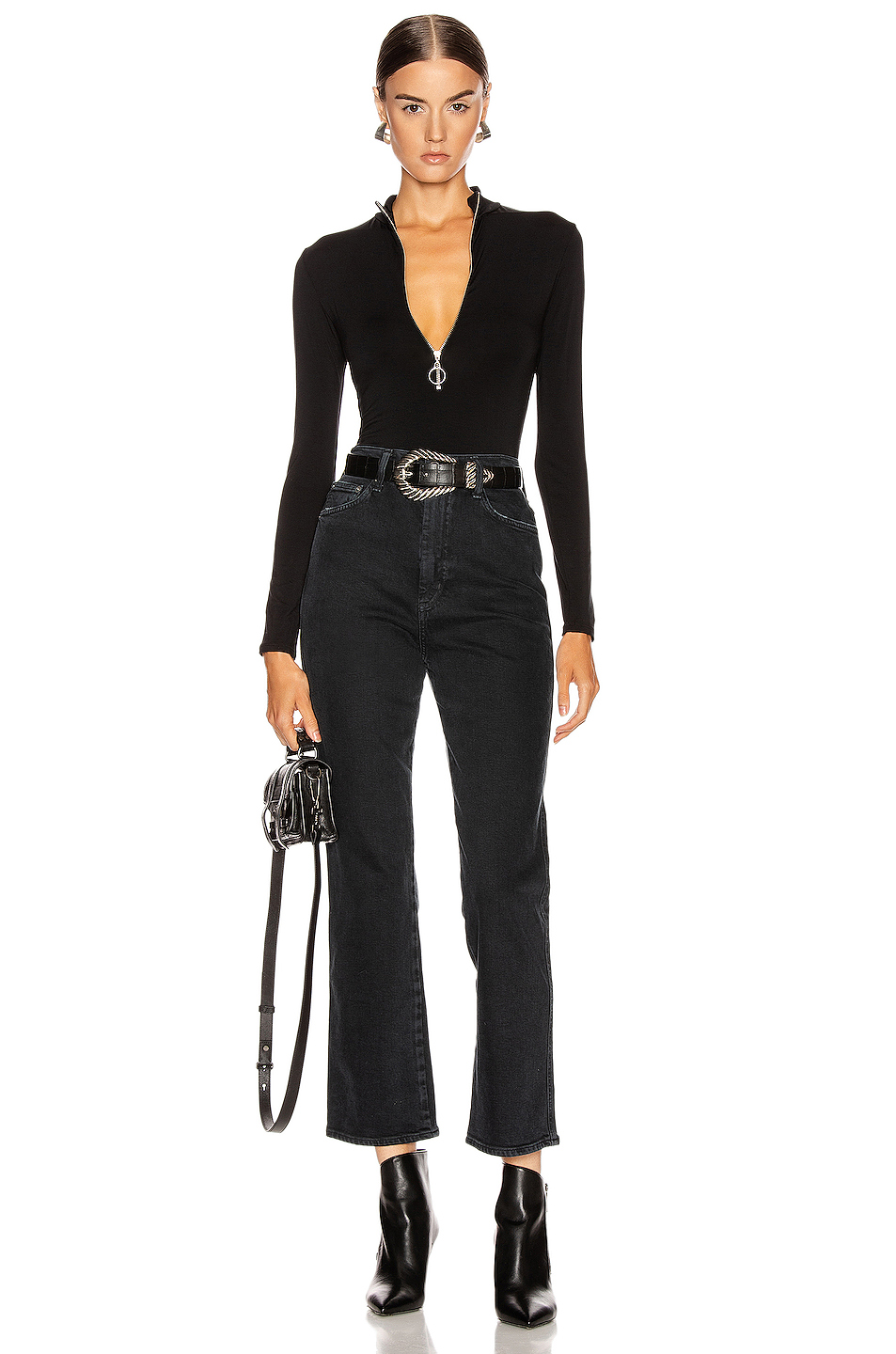 image 5 of enza costa italian viscose mock neck zip bodysuit in