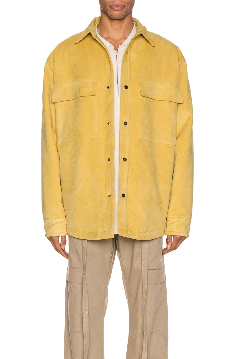 image 1 of fear of god suede shirt jacket in garden glove yellow