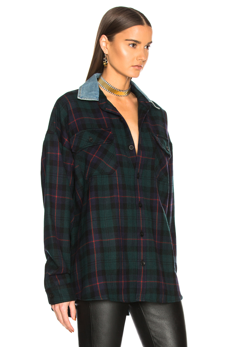 fear of god oversized flannel button down shirt – 绿色格子图案