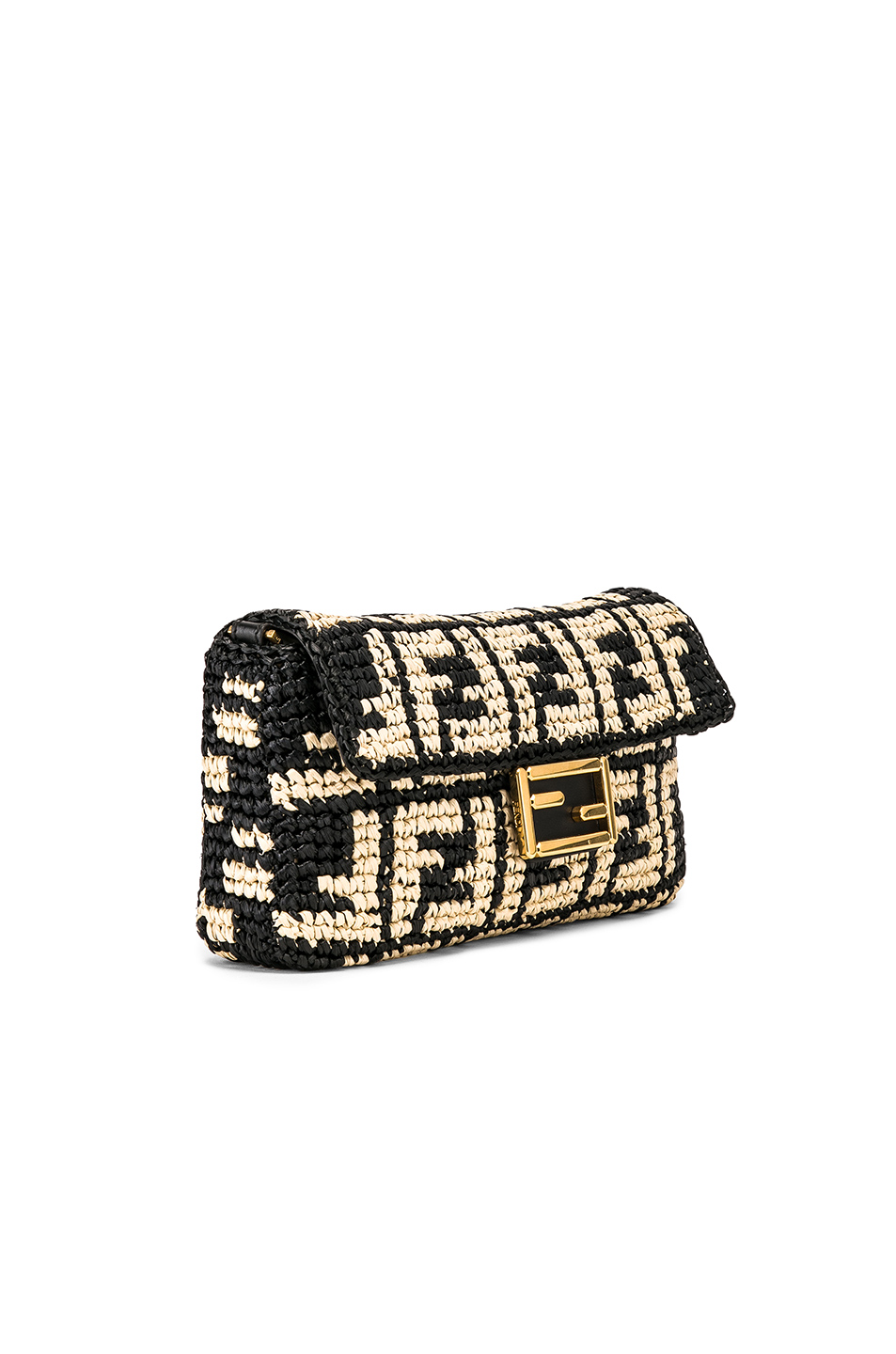image 4 of fendi baguette double f raffia crossbody bag in black