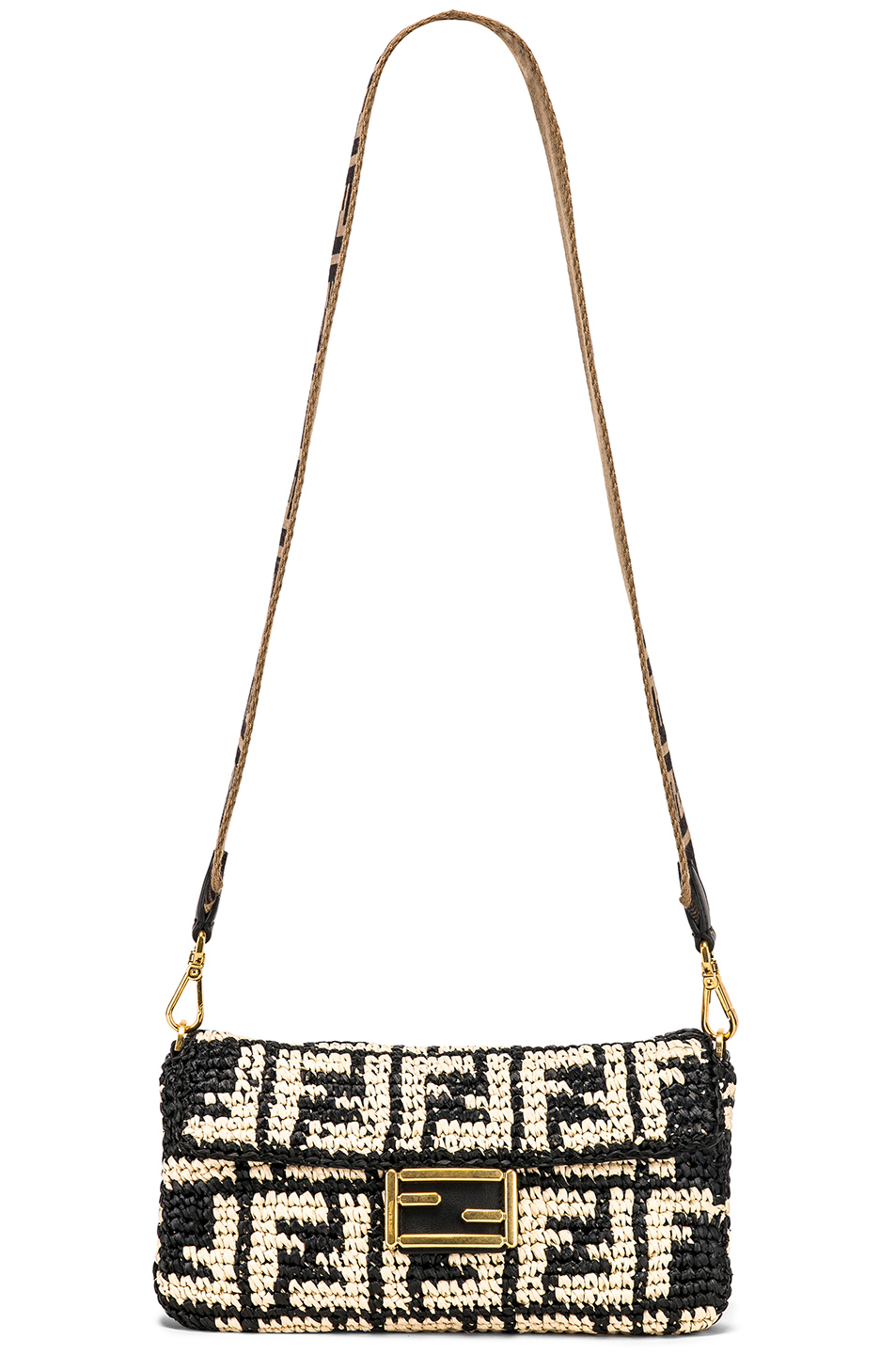 image 6 of fendi baguette double f raffia crossbody bag in black