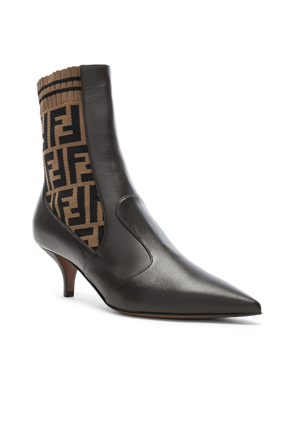 image 2 of fendi rockoko logo ankle boots in black & brown
