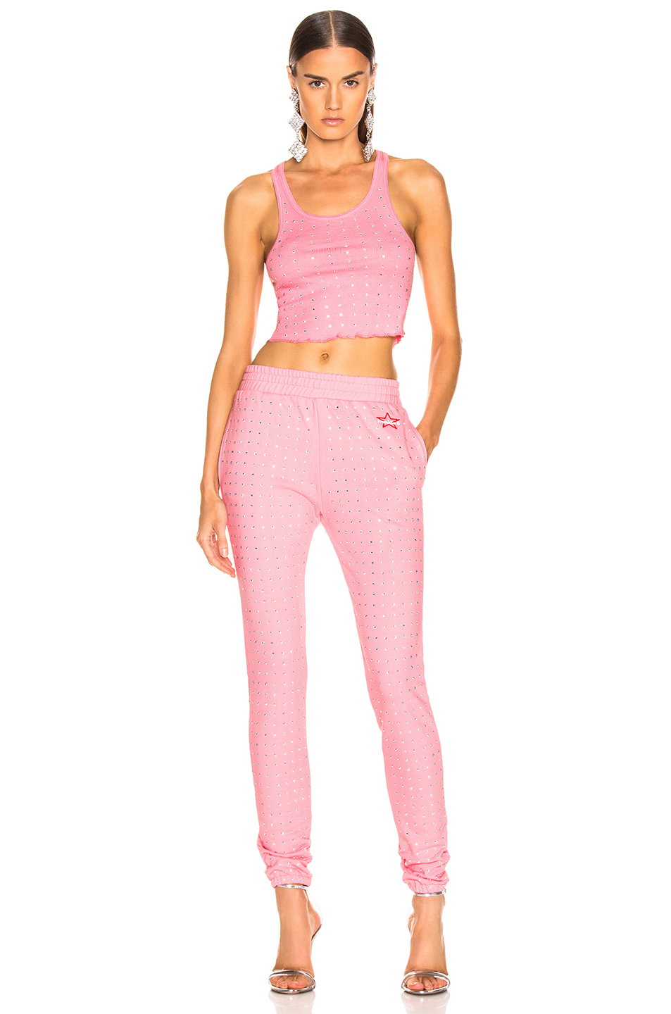 allover rhinestone 运动长裤