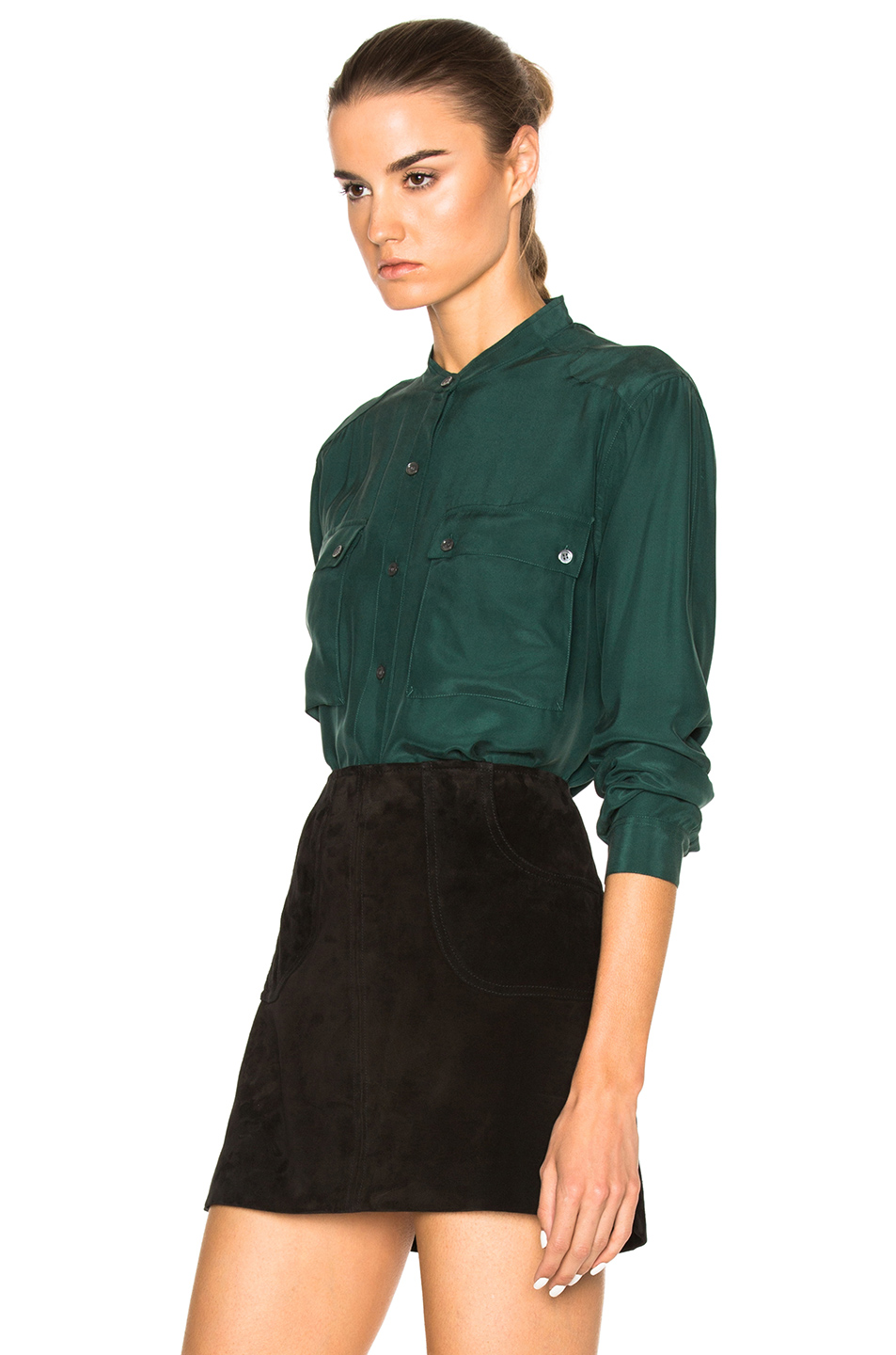 frame denim silk troop top – 云杉绿 | fwrd