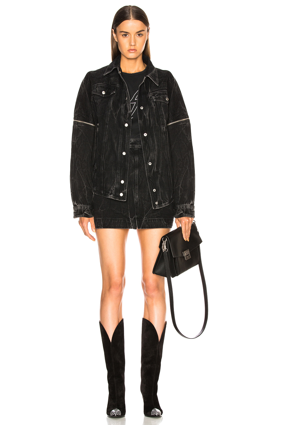givenchy zip front marble wash denim skirt – 黑色 | fwrd