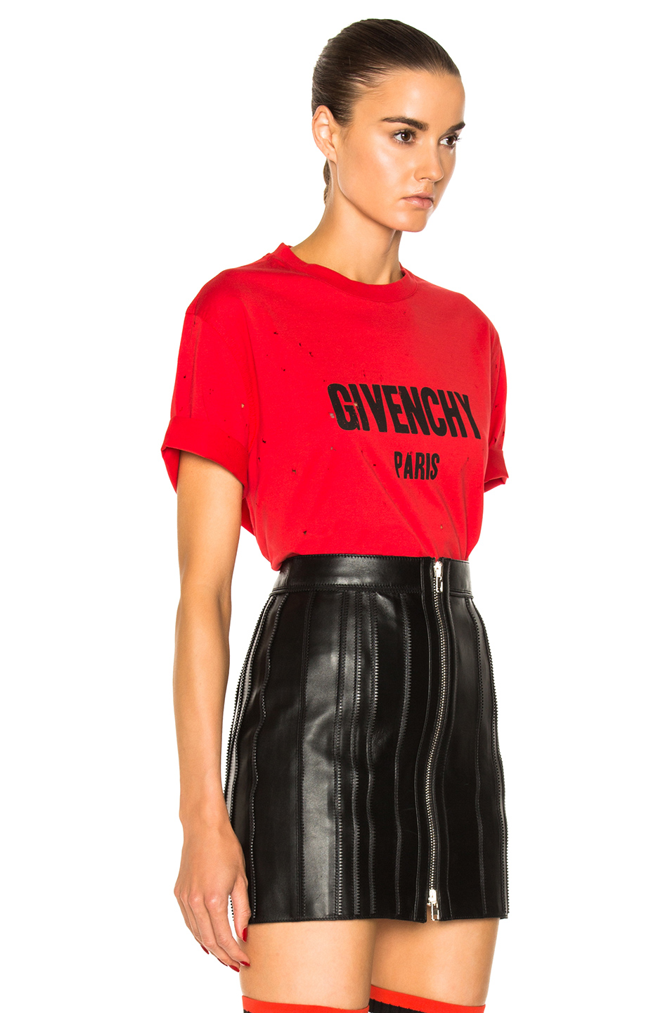 givenchy destroyed logo tee – 红色 | fwrd