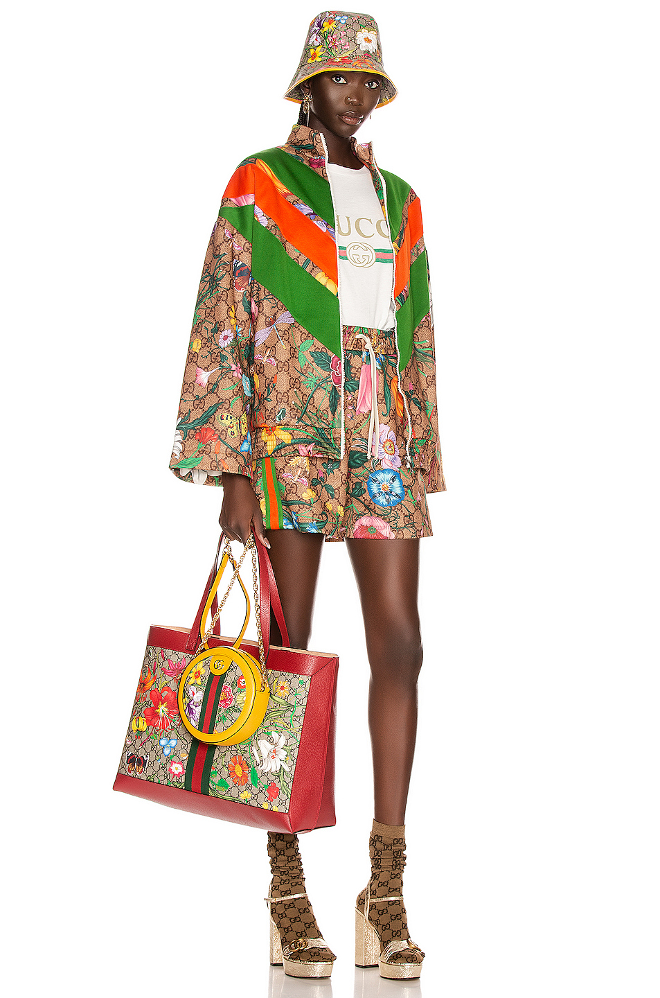 image 4 of gucci gg flora short in camel & brown