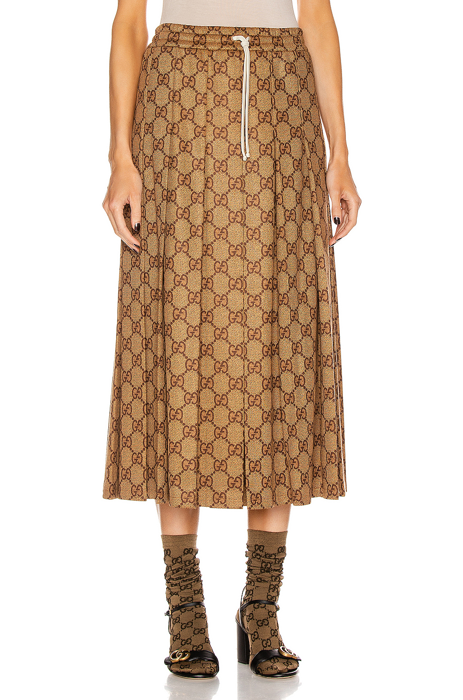 image 1 of gucci gg midi skirt in vintage camel