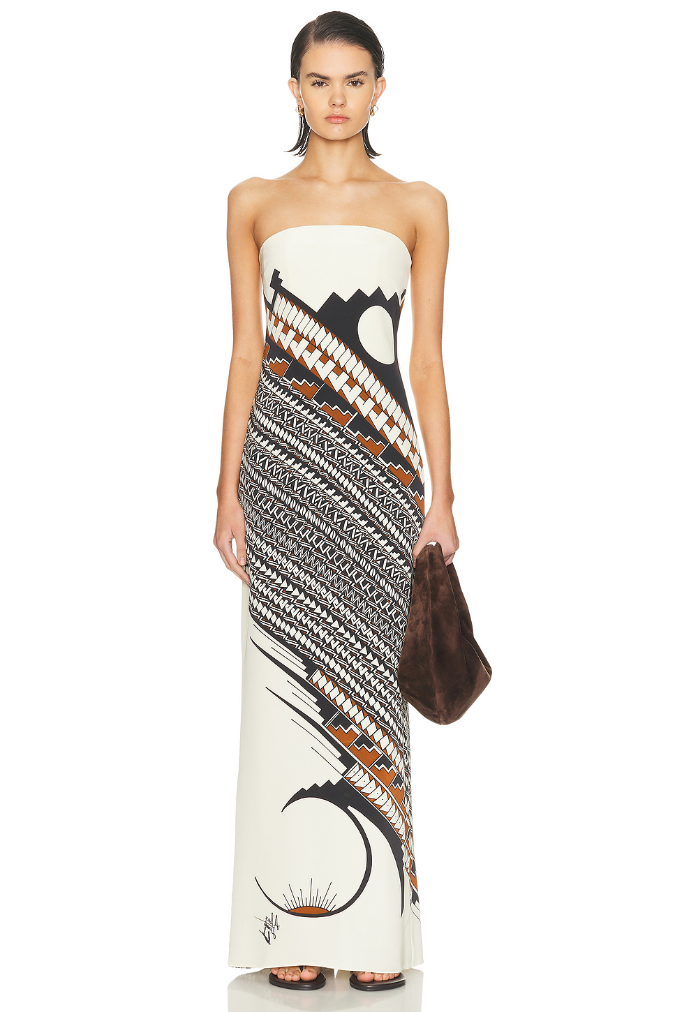 Boned Silk Weft Satin Maxi Dress with Split Hem