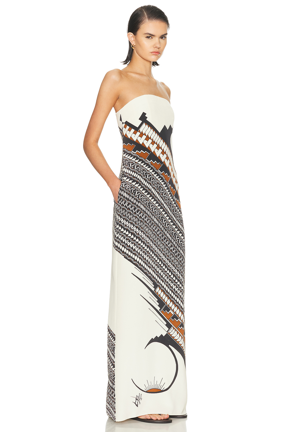 Boned Silk Weft Satin Maxi Dress with Split Hem