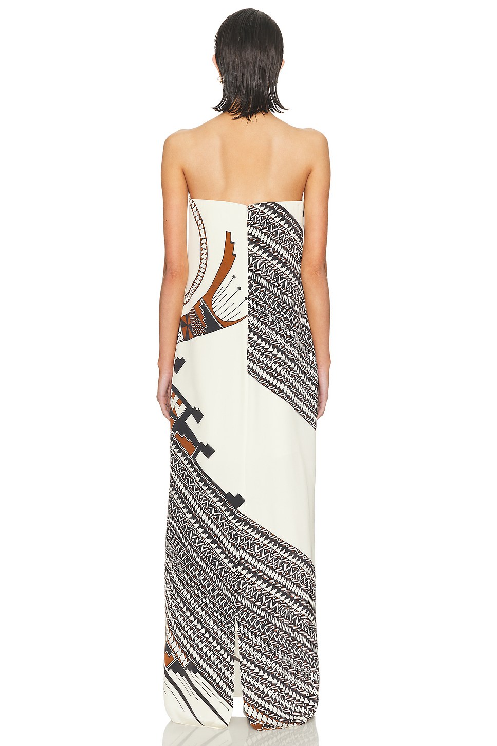 Boned Silk Weft Satin Maxi Dress with Split Hem
