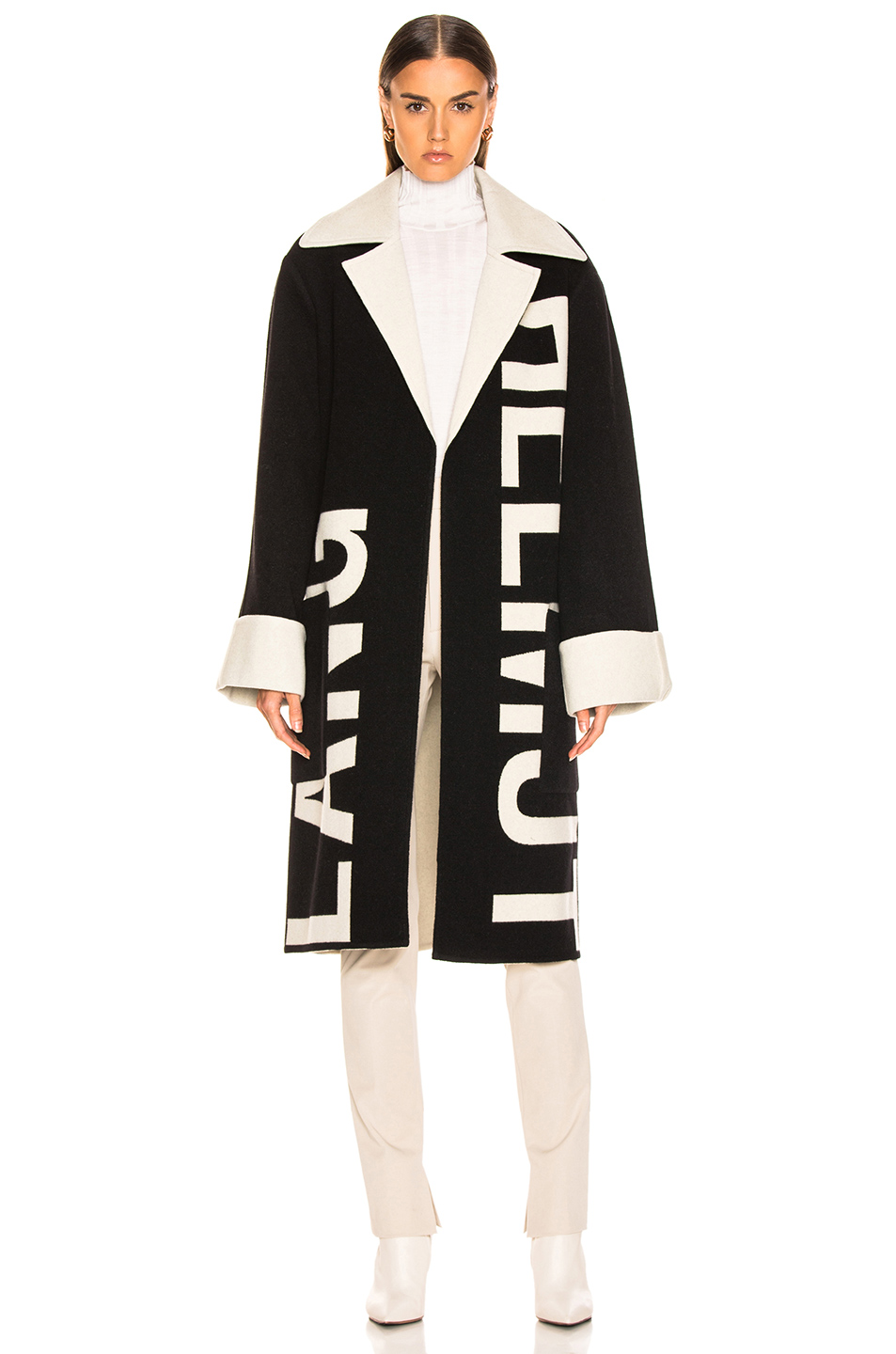 image 2 of helmut lang logo coat in black & natural white