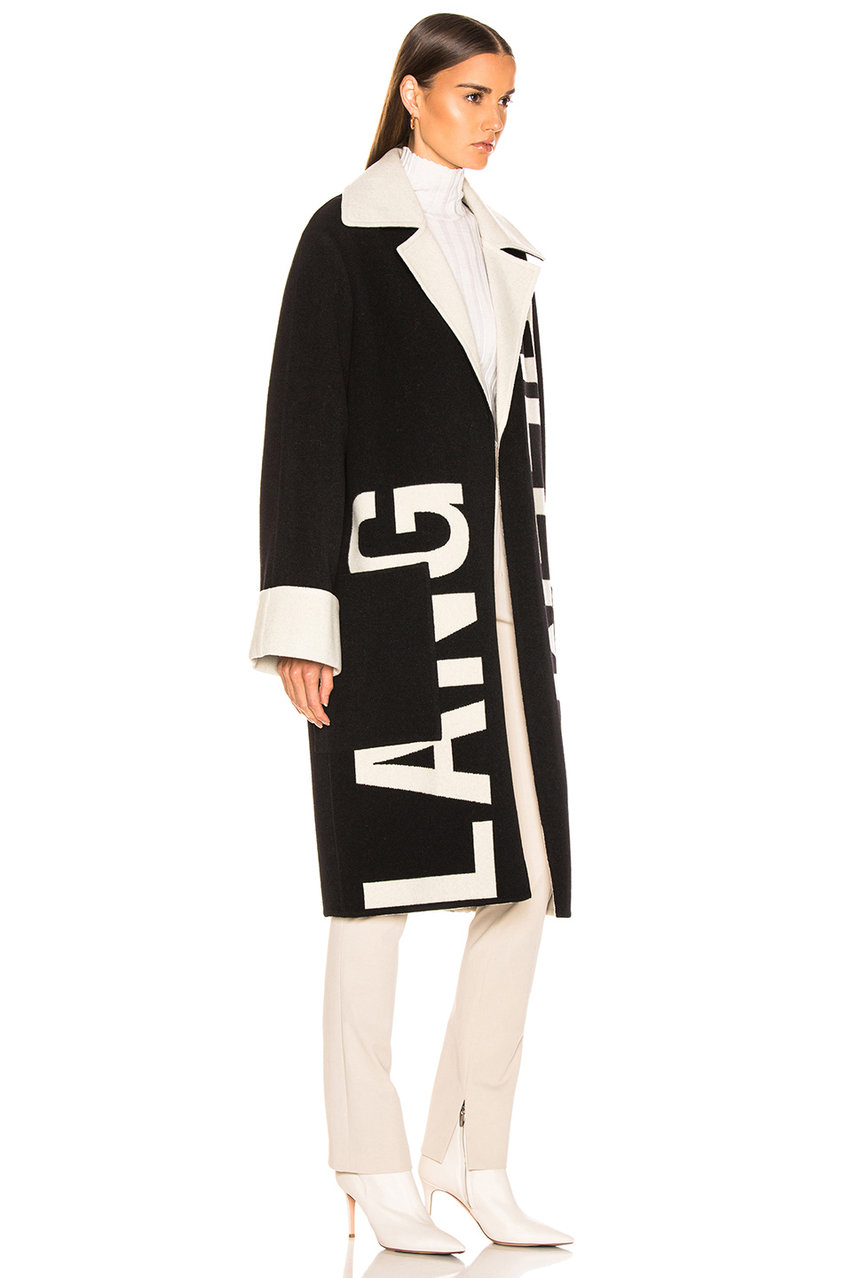 image 3 of helmut lang logo coat in black & natural white