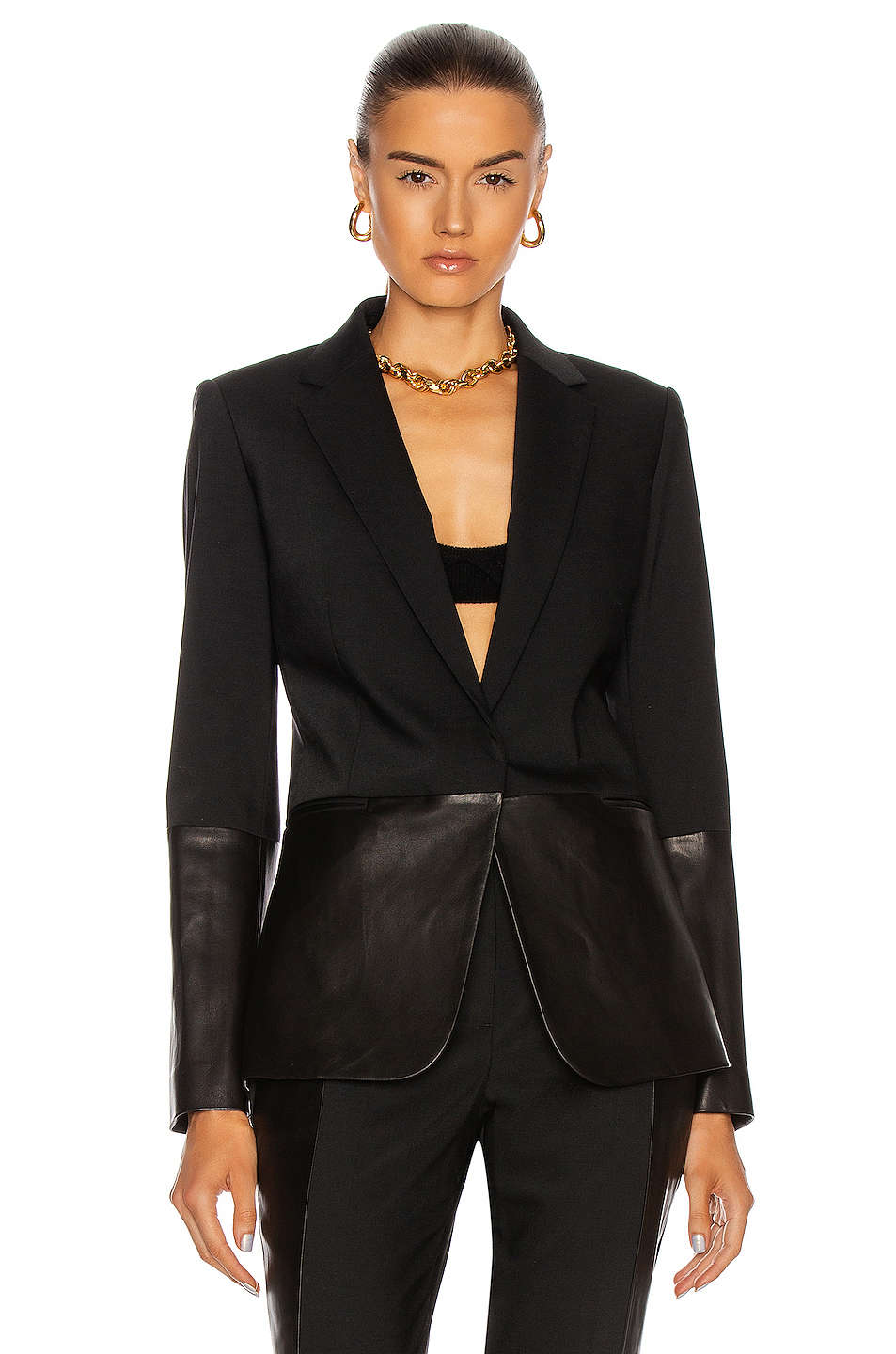 image 2 of helmut lang leather combo jacket in black