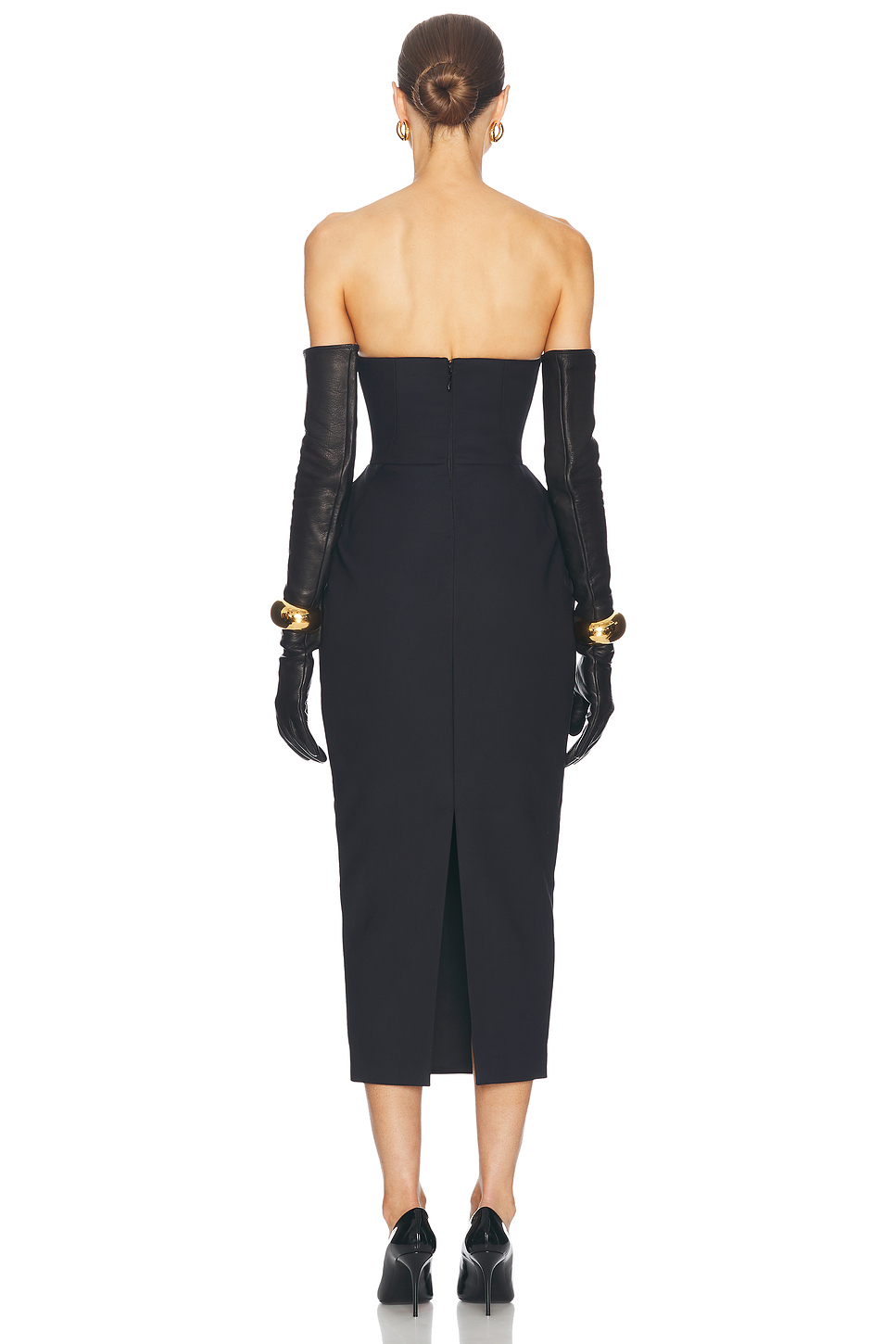 Strapless S-Curve Midi Dress with Bow