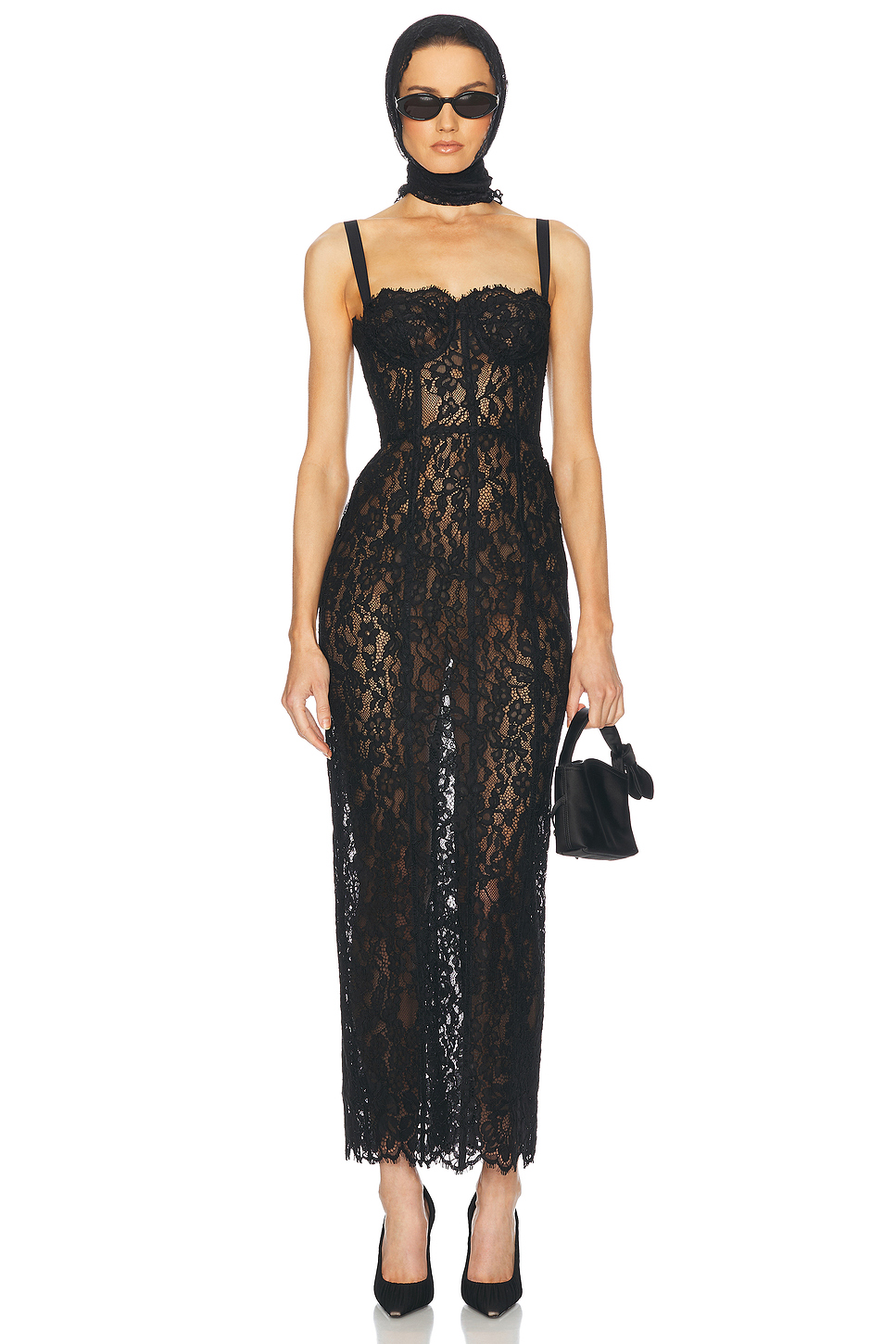 Lace Bustier Column Dress with Adjustable Straps