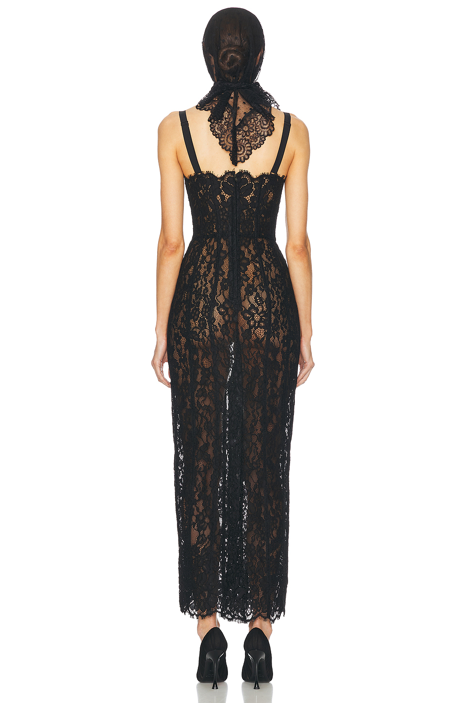 Lace Bustier Column Dress with Adjustable Straps