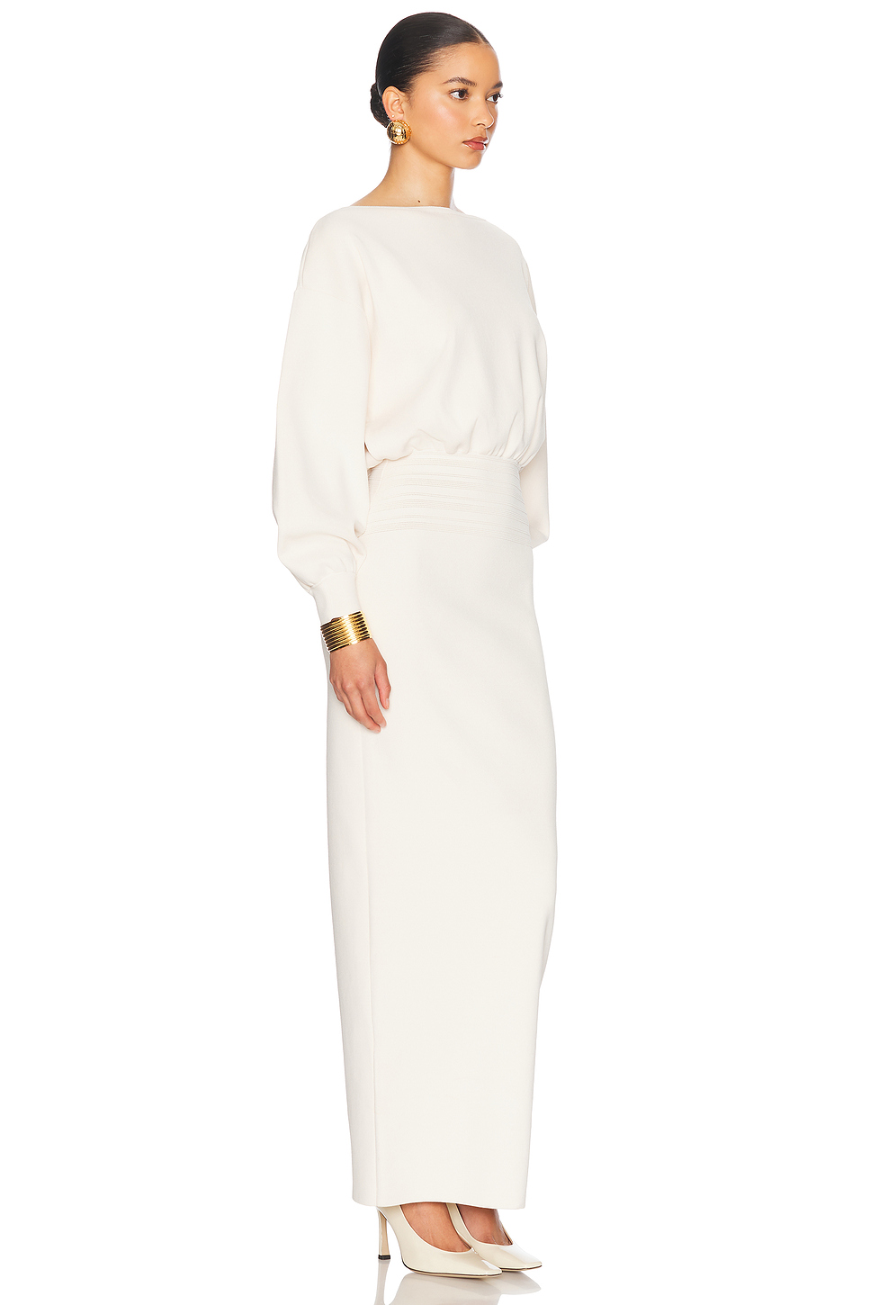 Hildie Ponte Knit Maxi Dress with Cinched Waist