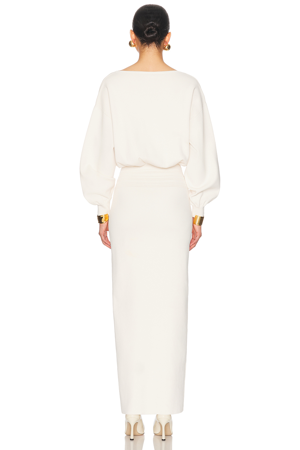 Hildie Ponte Knit Maxi Dress with Cinched Waist