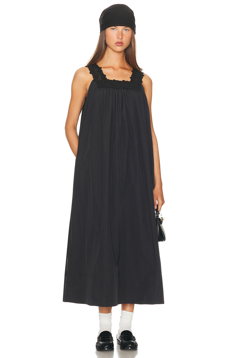 Lace Trim Taffeta Midi