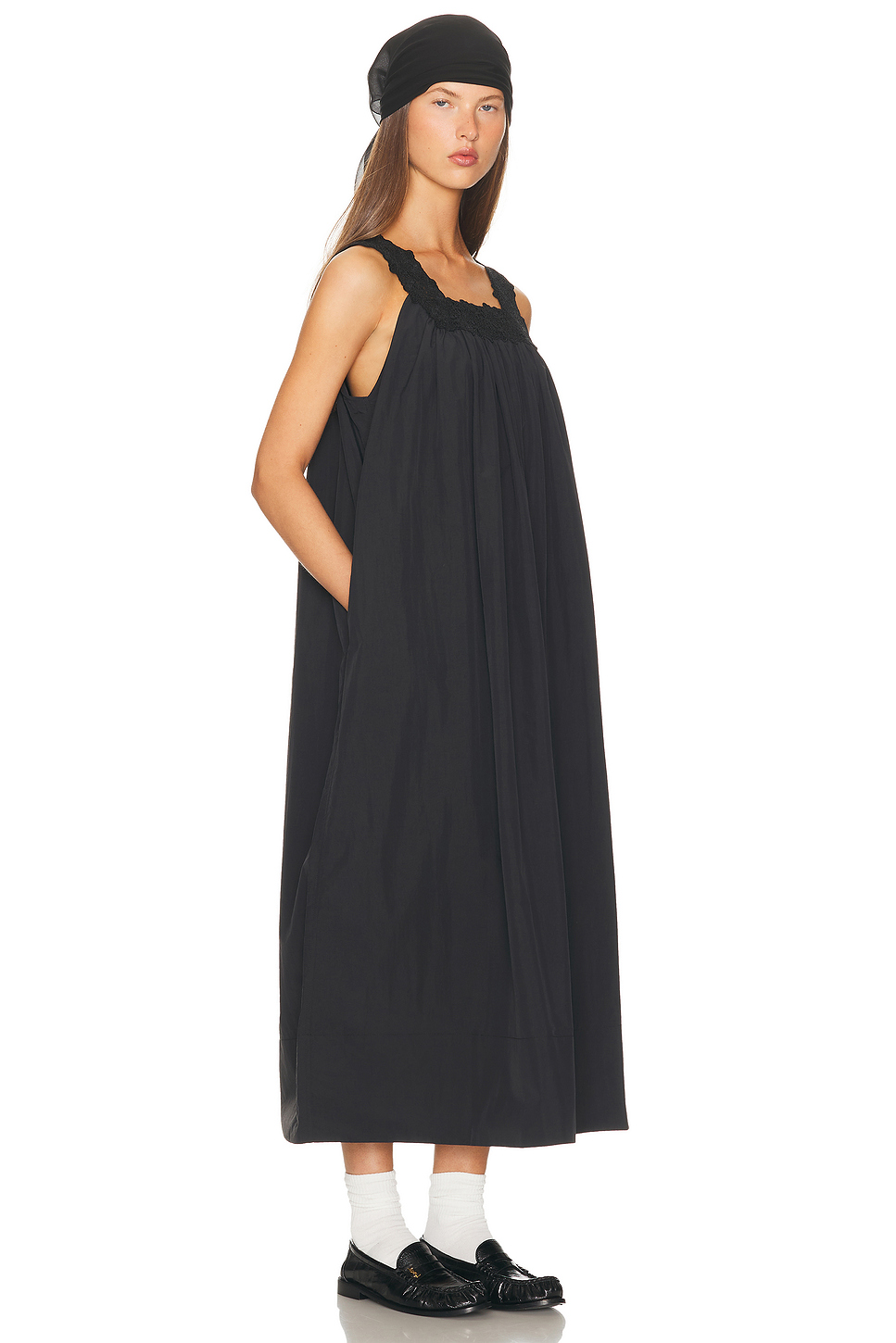 Lace Trim Taffeta Midi