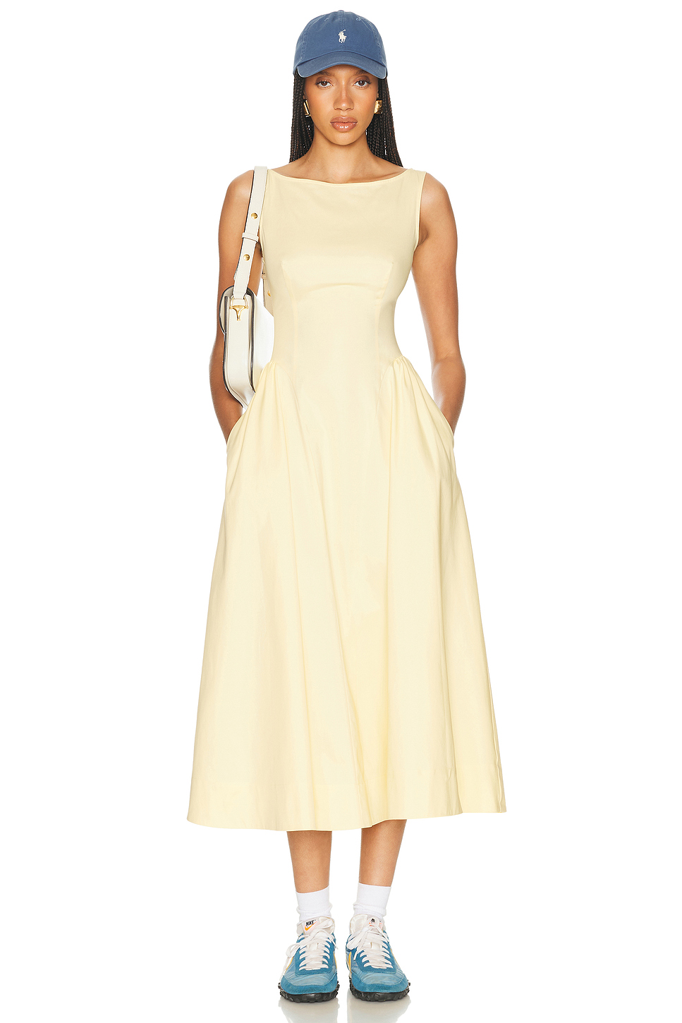 Stretch Cotton Sateen Fit and Flare Midi