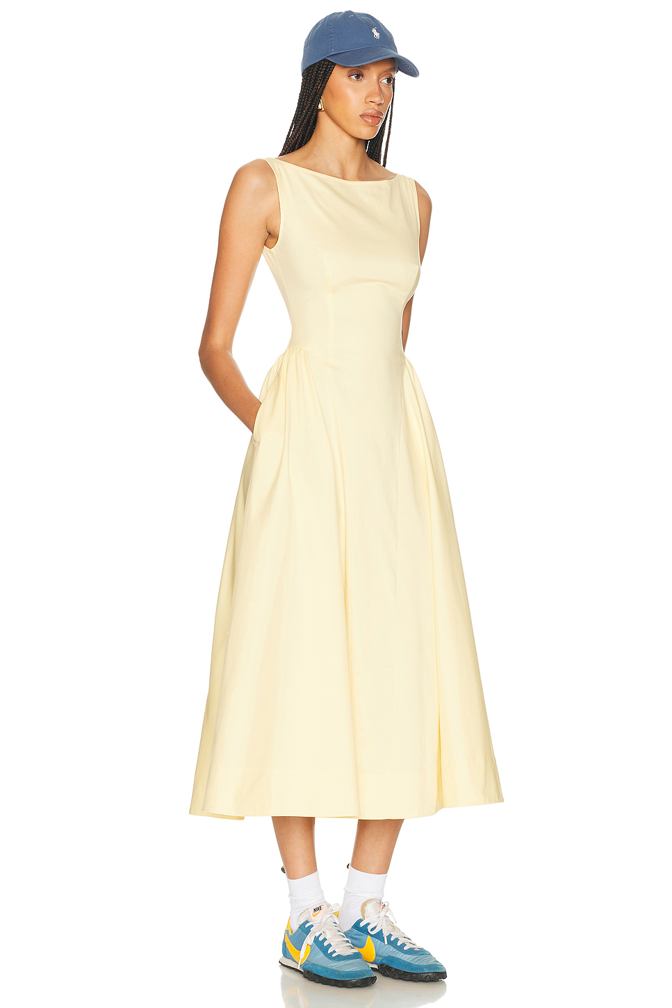 Stretch Cotton Sateen Fit and Flare Midi
