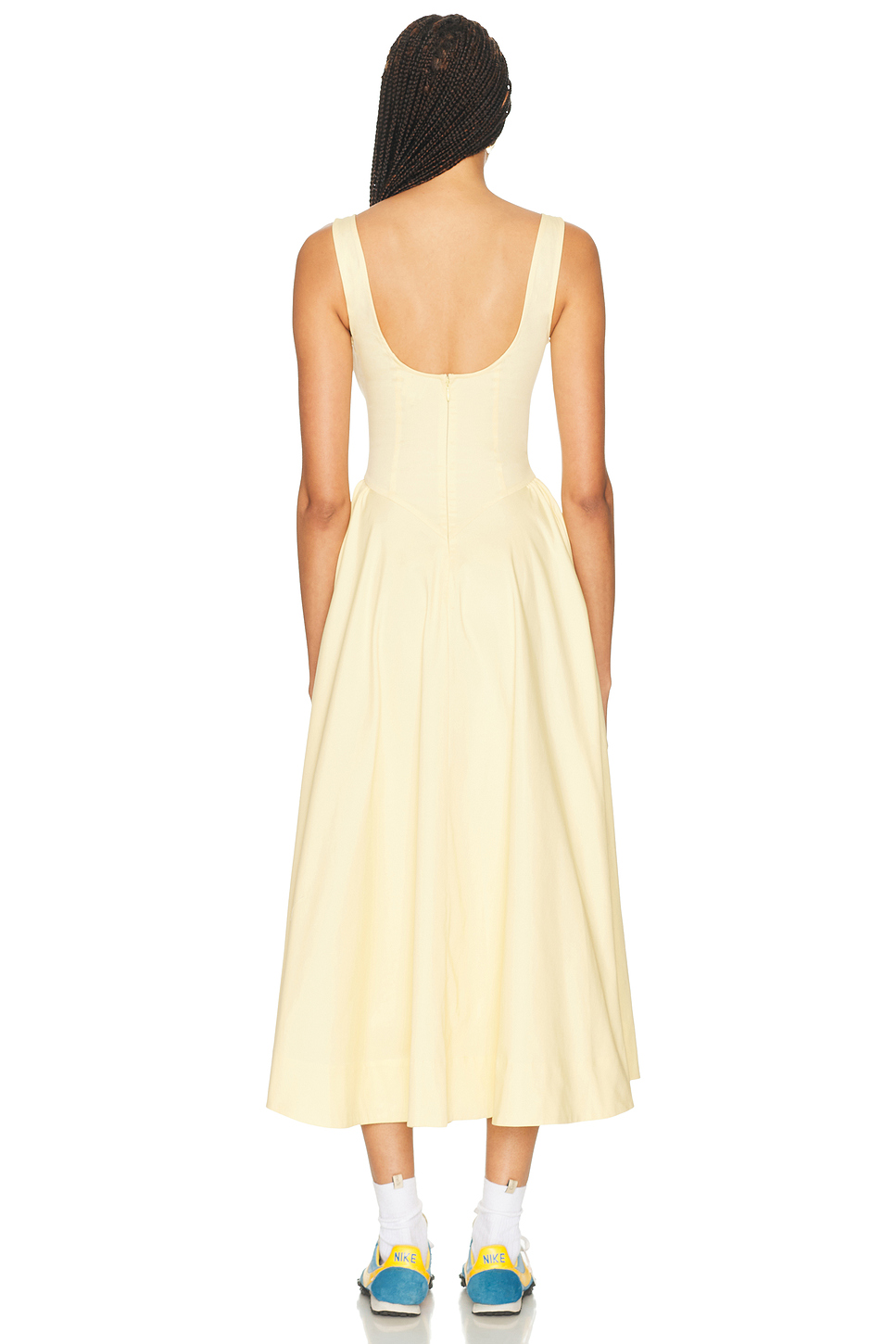 Stretch Cotton Sateen Fit and Flare Midi