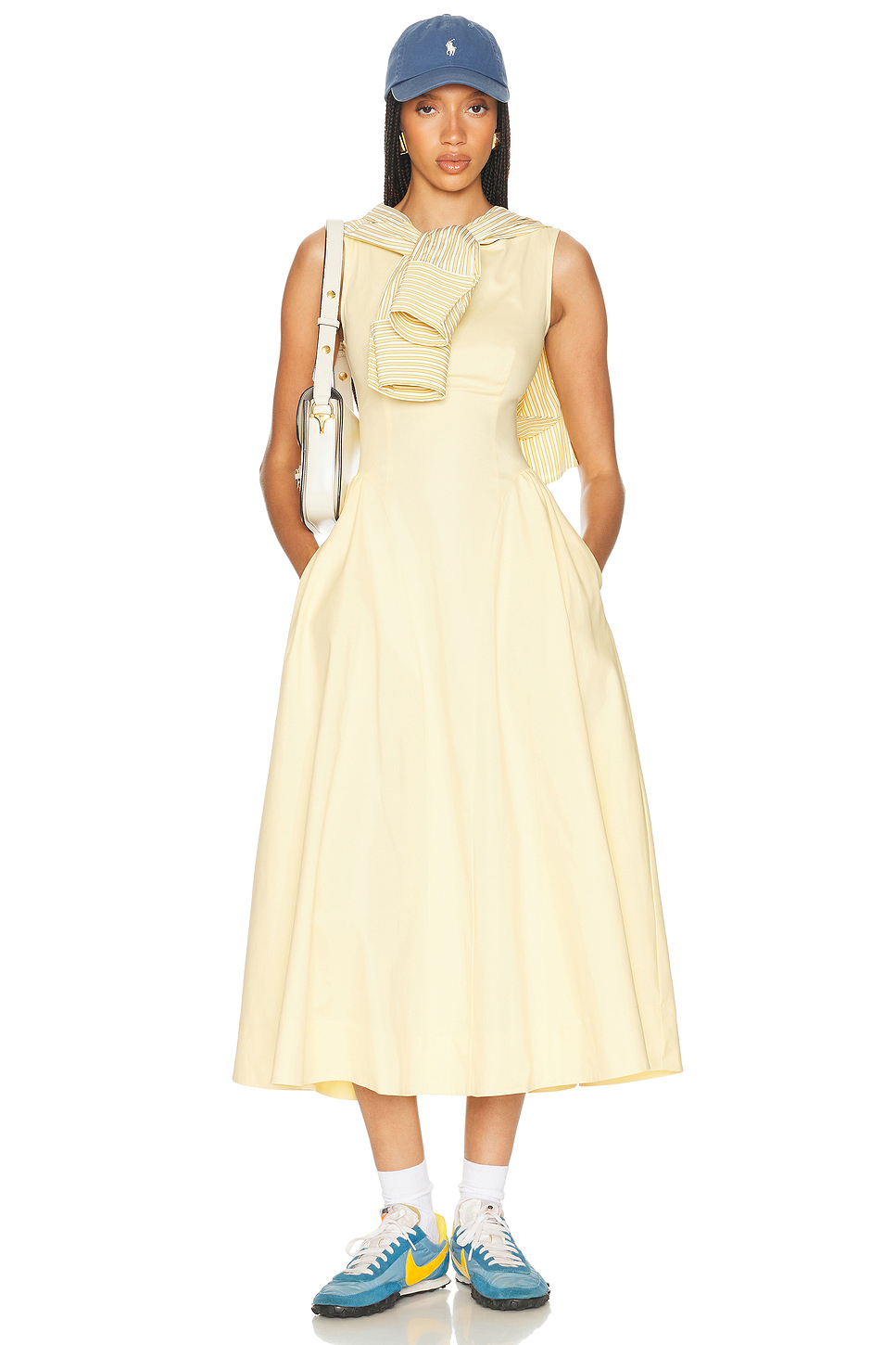 Stretch Cotton Sateen Fit and Flare Midi