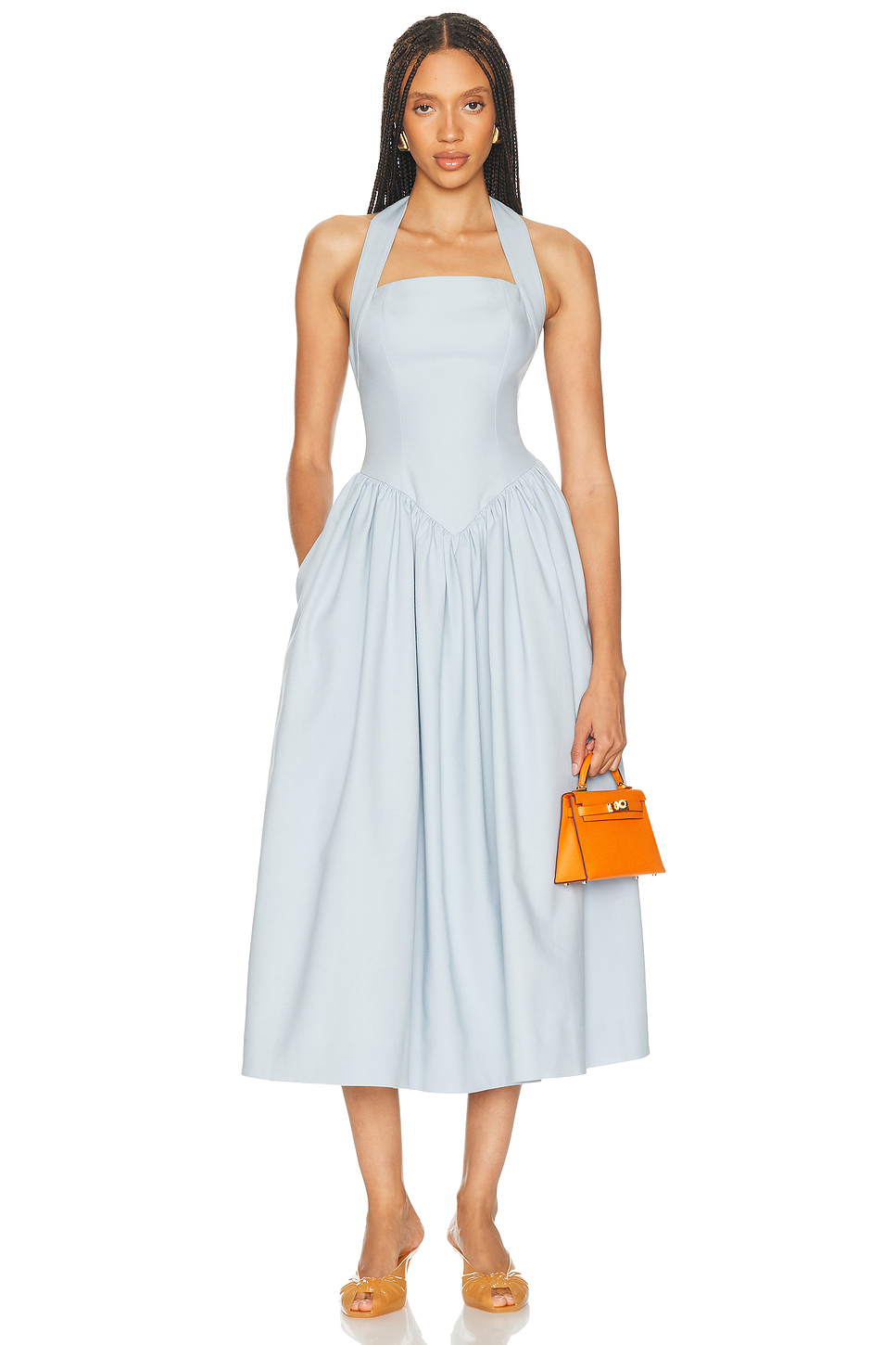 Faille Halter Midi Dress with Pockets