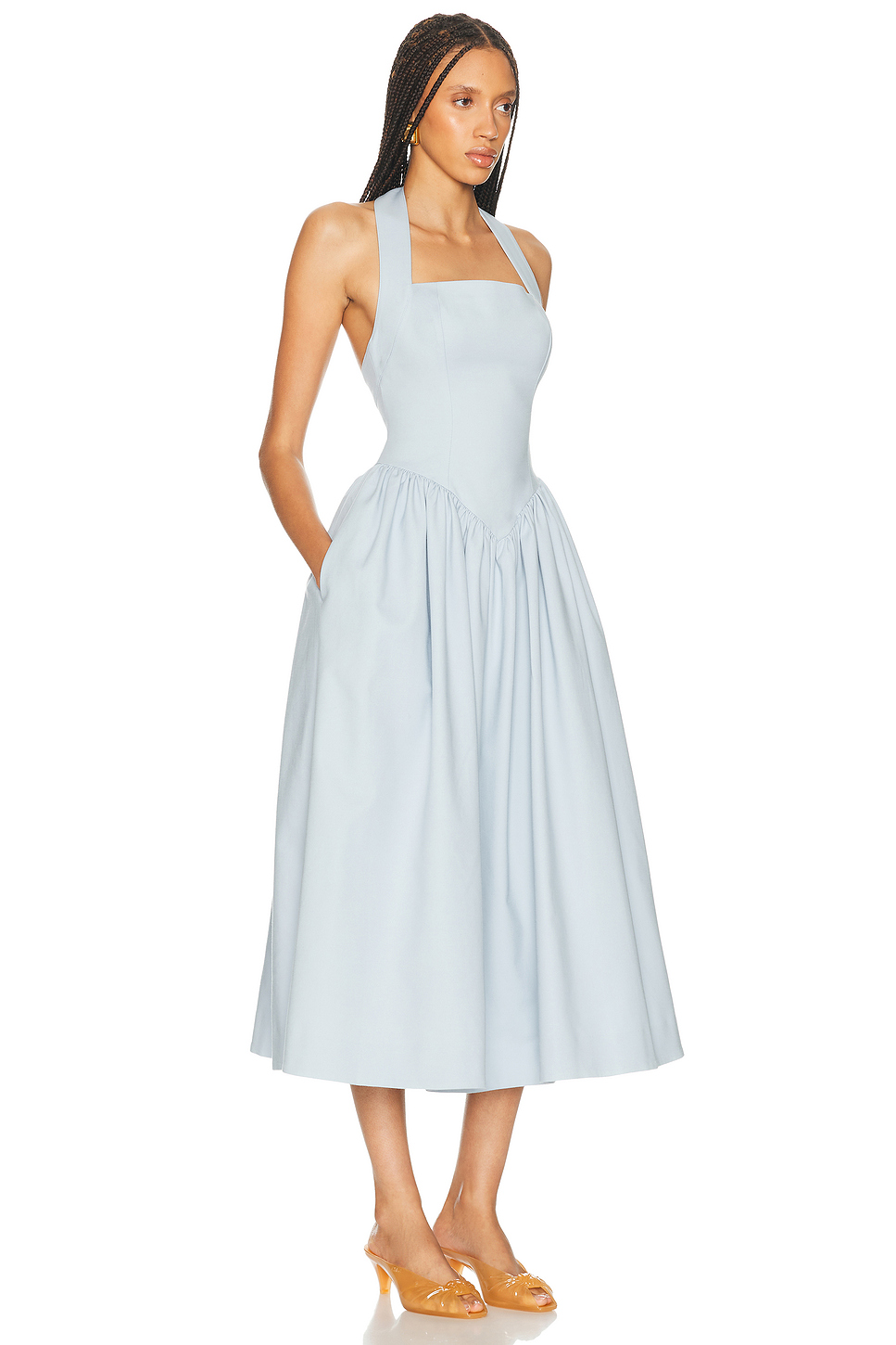 Faille Halter Midi Dress with Pockets