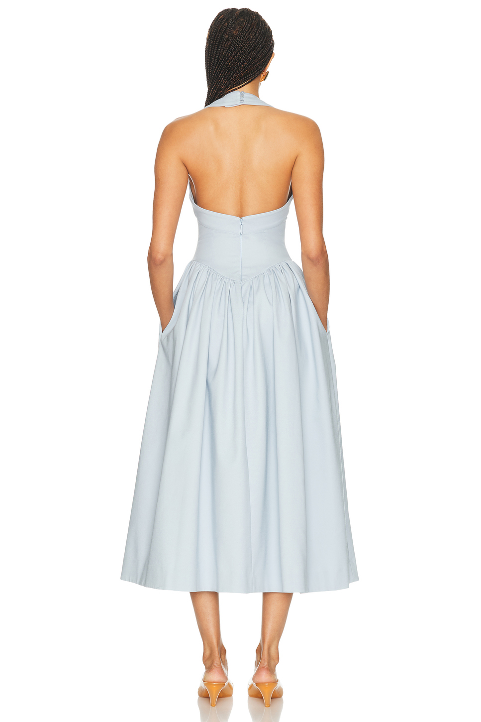Faille Halter Midi Dress with Pockets