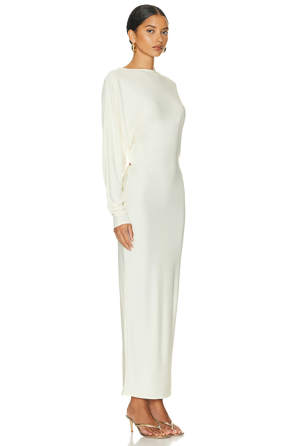 Matte Jersey Open Back Maxi Dress with Draped Shoulder