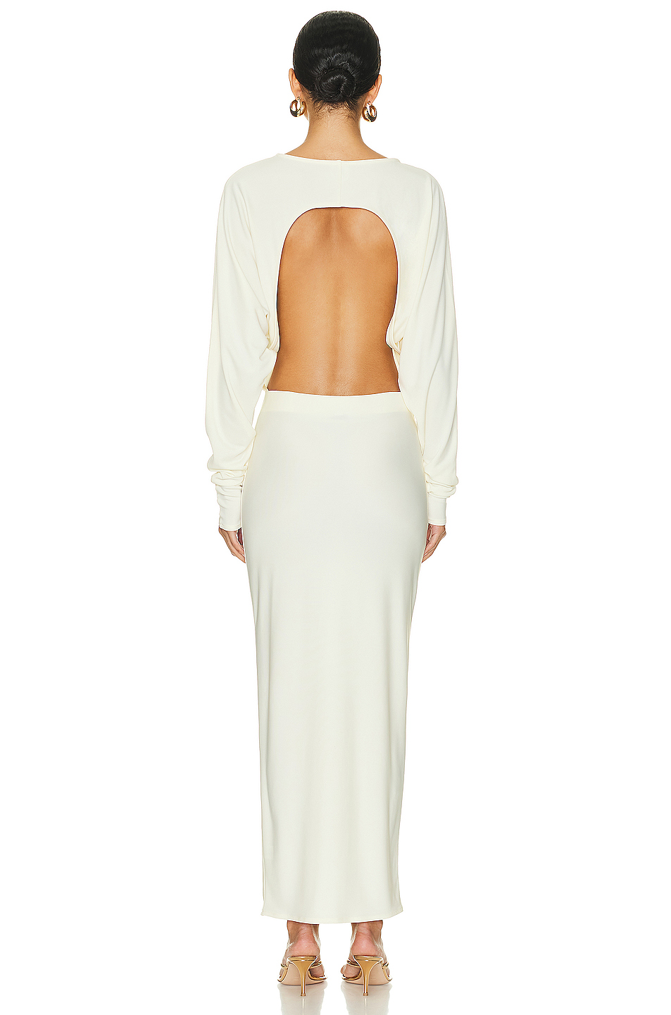 Matte Jersey Open Back Maxi Dress with Draped Shoulder