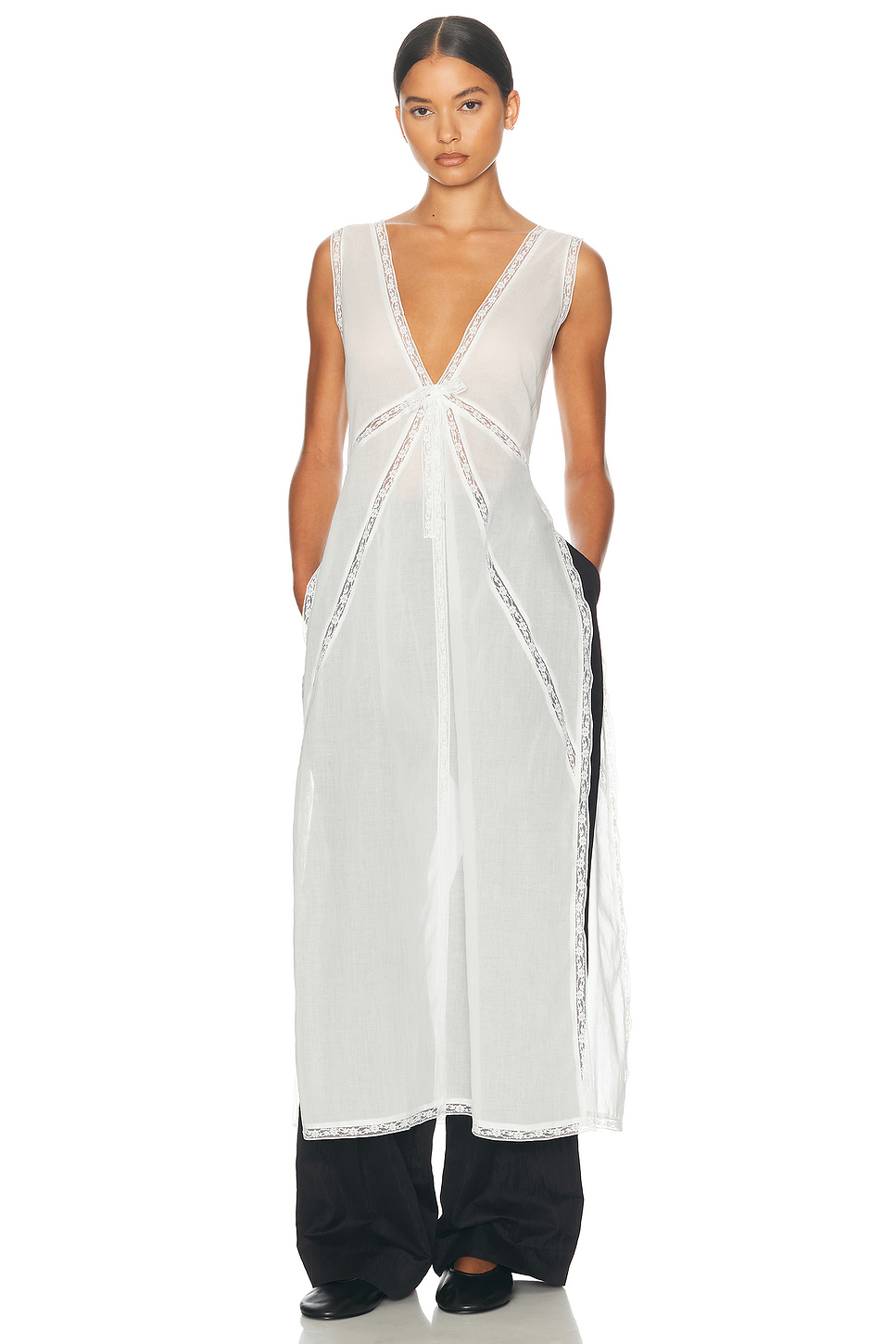 Cotton Voile Nightgown Dress with Lace Trim