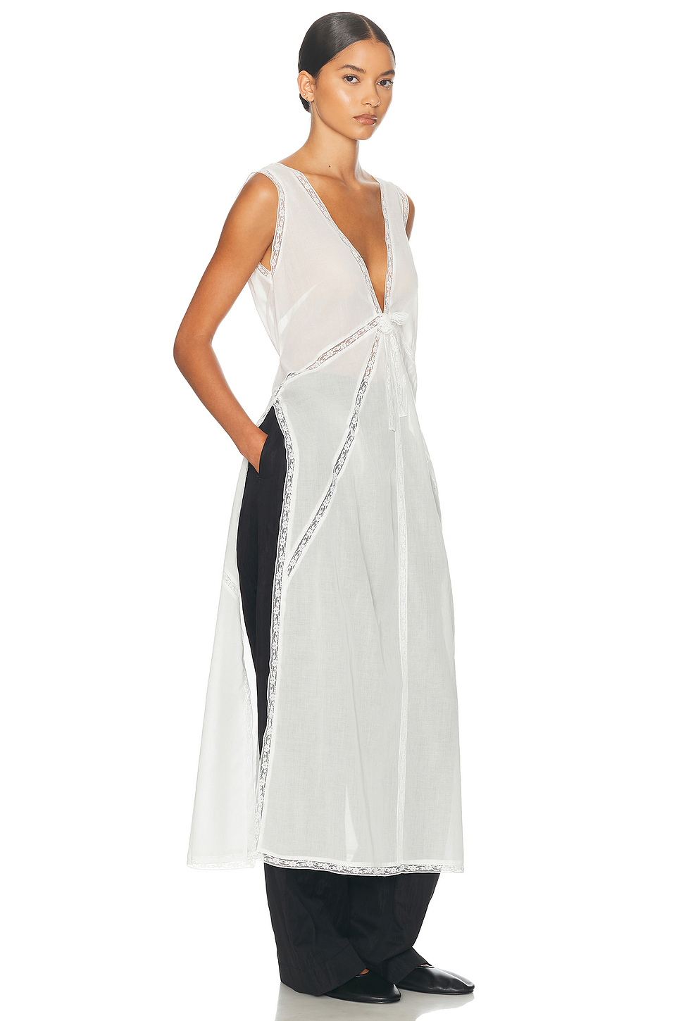 Cotton Voile Nightgown Dress with Lace Trim