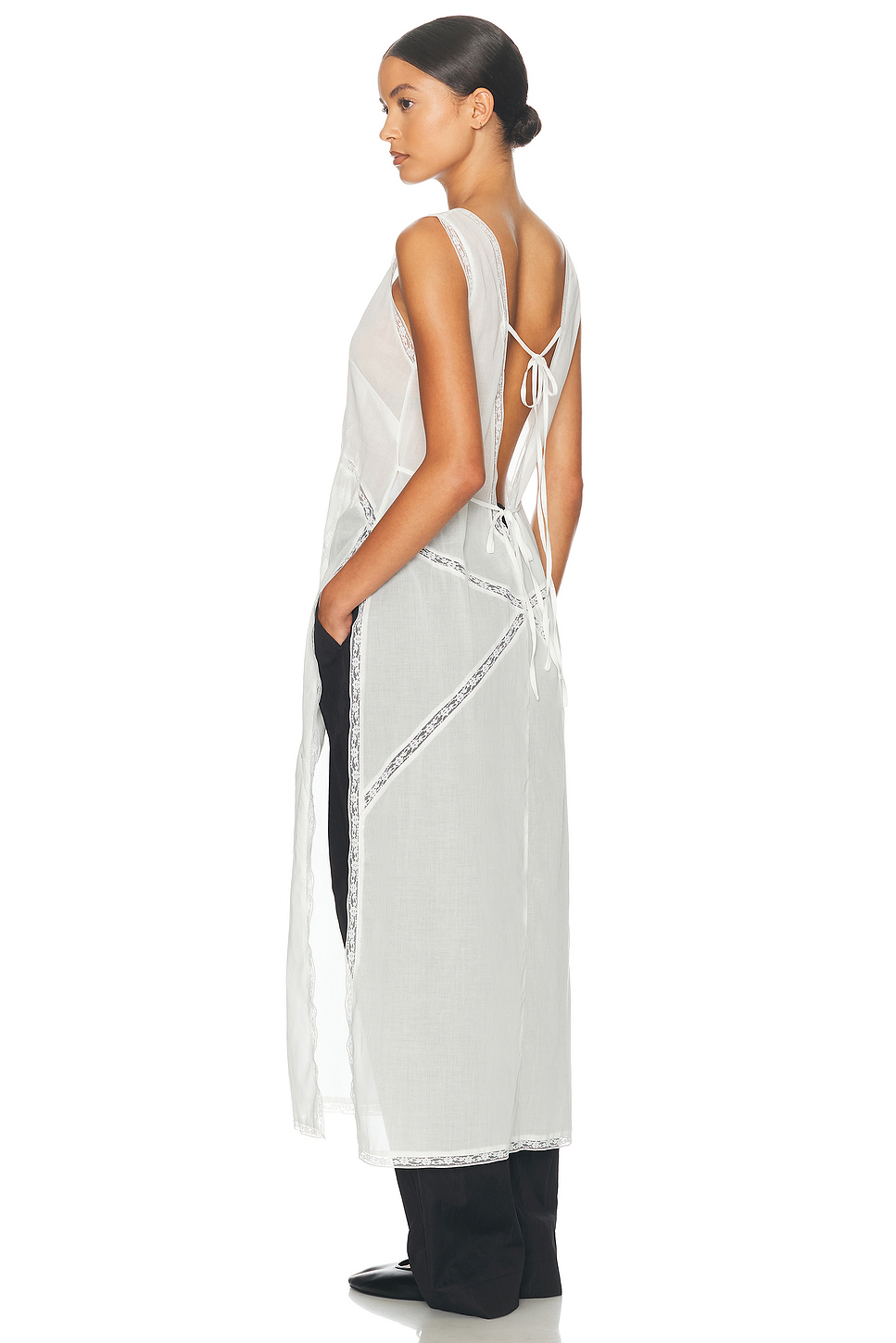 Cotton Voile Nightgown Dress with Lace Trim