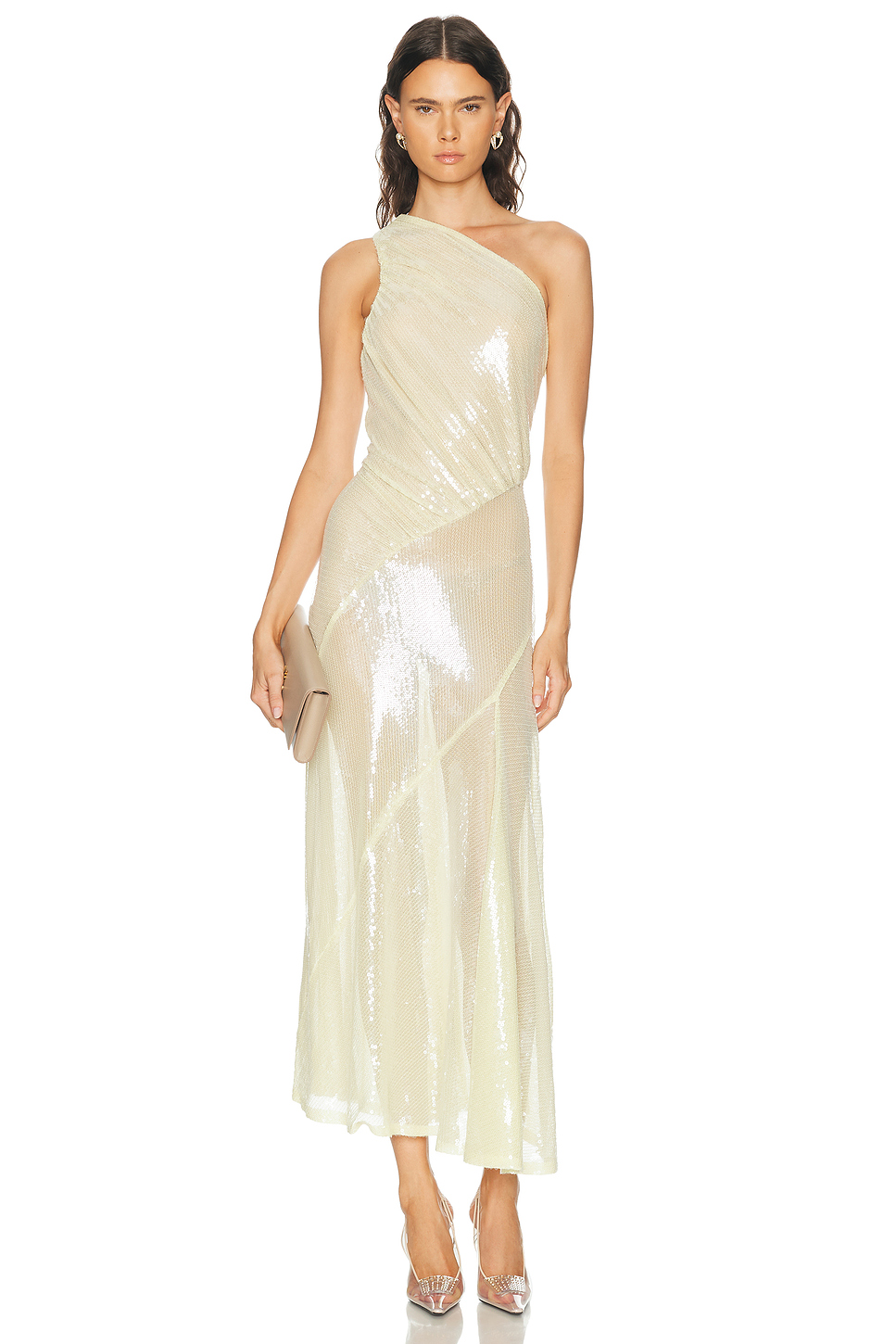 Sequin Mesh One Shoulder Midi Dress