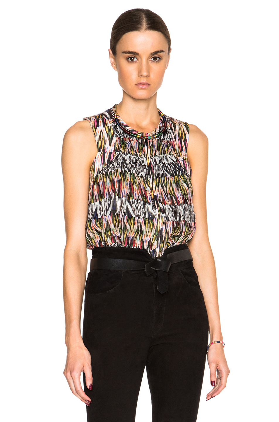 image 1 of isabel marant pleane printed patchwork silk top in