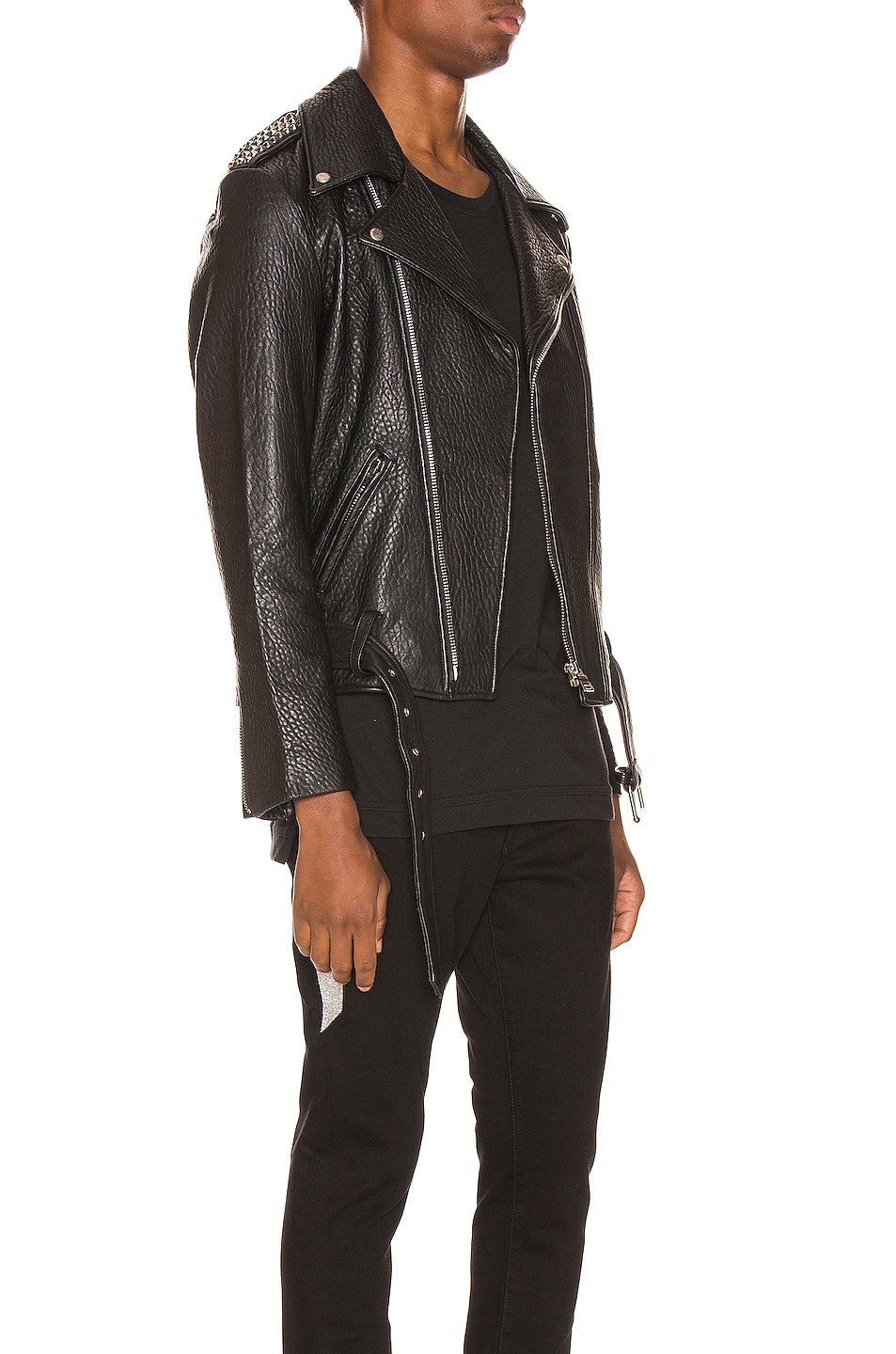 pebbled leather biker 夹克