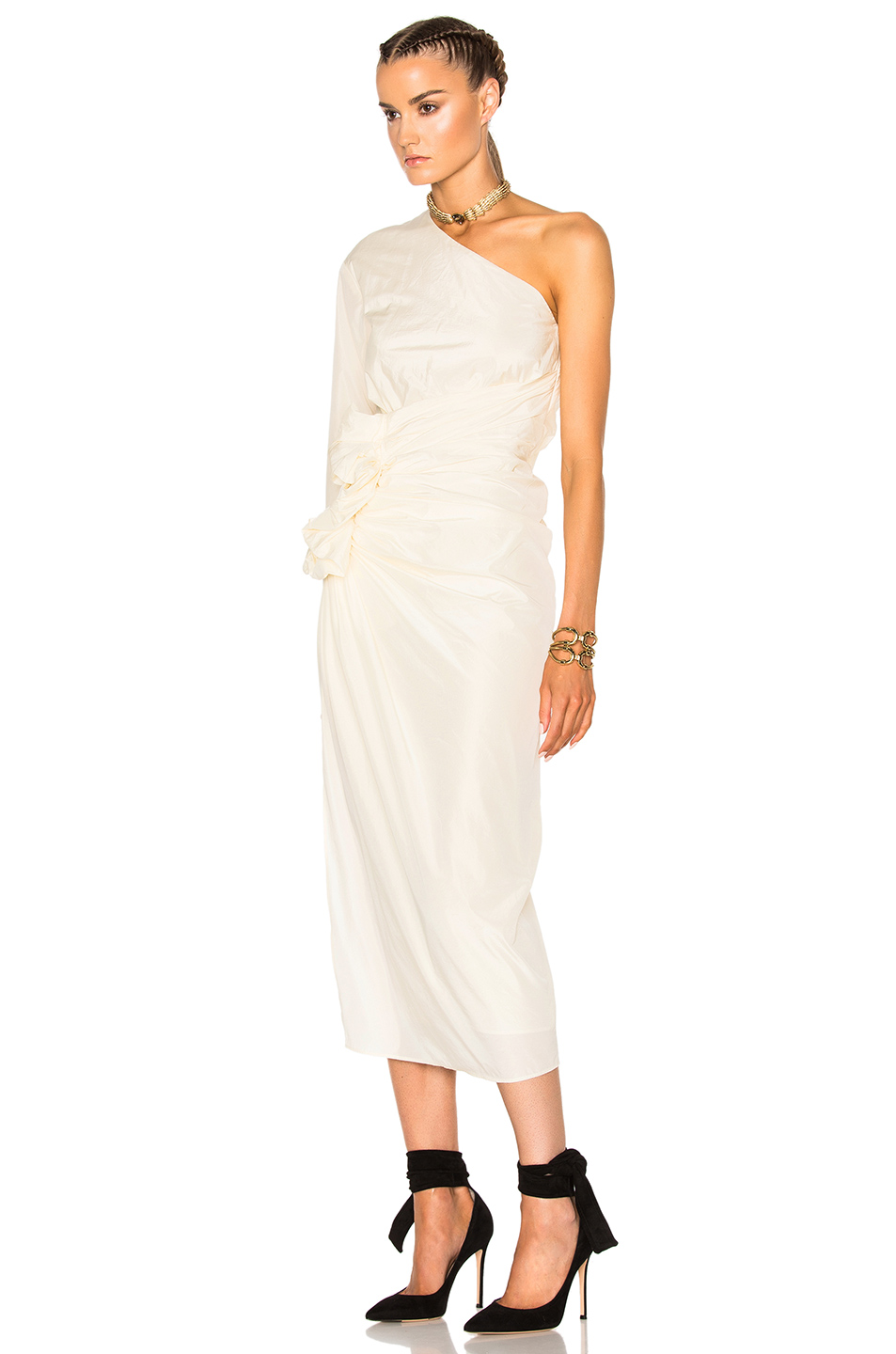image 2 of lanvin one shoulder silk dress in ivory