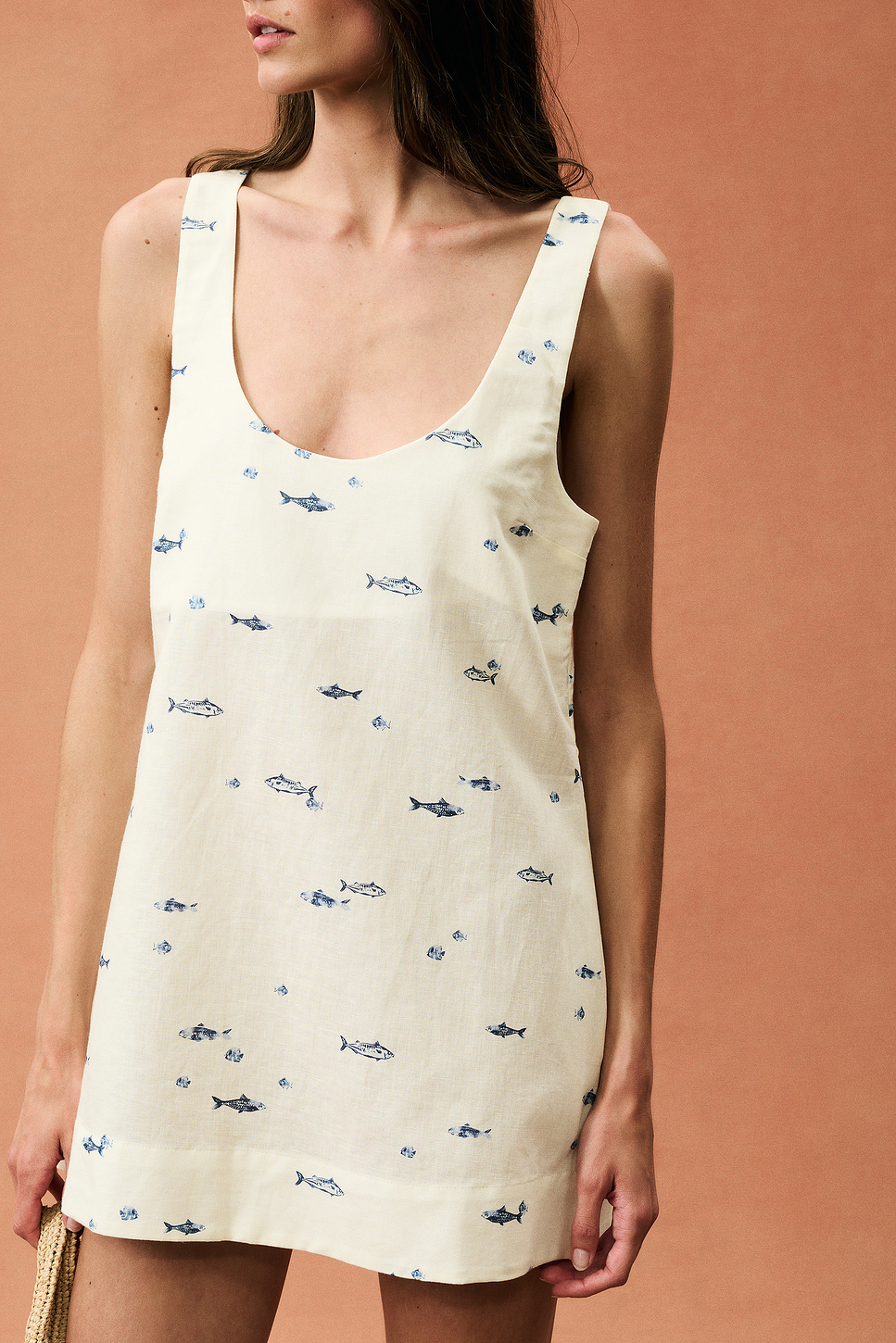 Linen Cotton Shift Mini Dress with Pockets