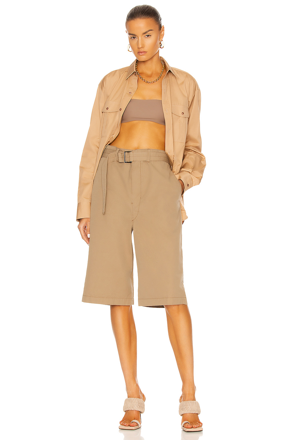 image 4 of lemaire tailored belted short in dark beige