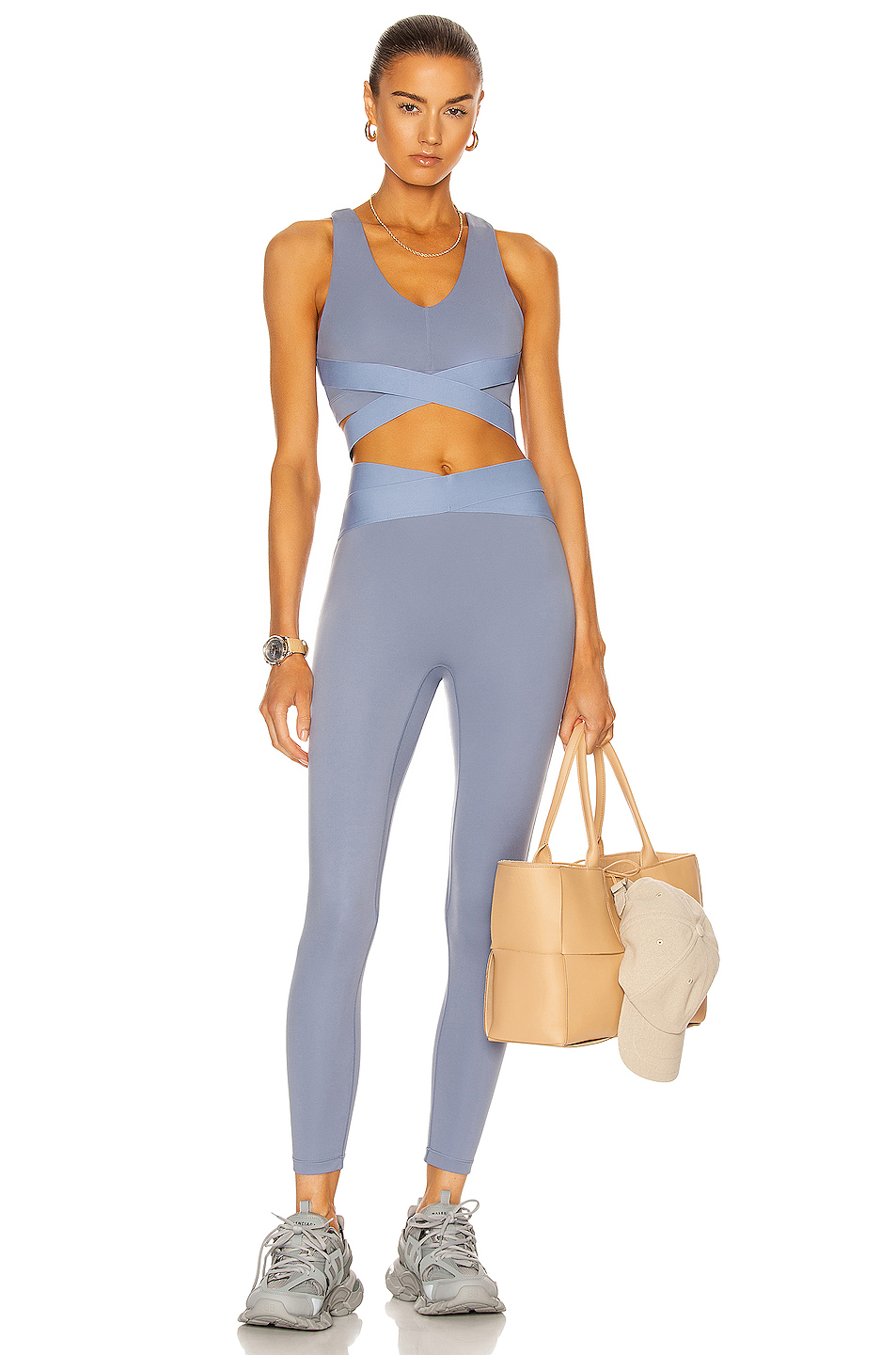 image 4 of le ore corso crossover legging in steel blue & sky