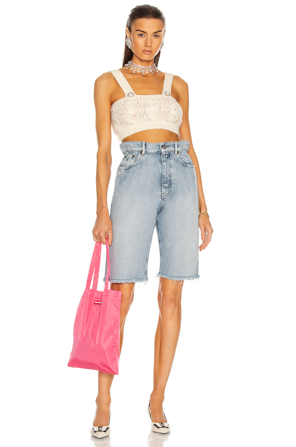 image 4 of miu miu iconic denim bermuda short in azzurro